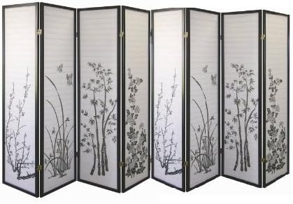Serenity Bamboo Garden Room Divider, 3-8 Panels (8 Panels with Butterflies)