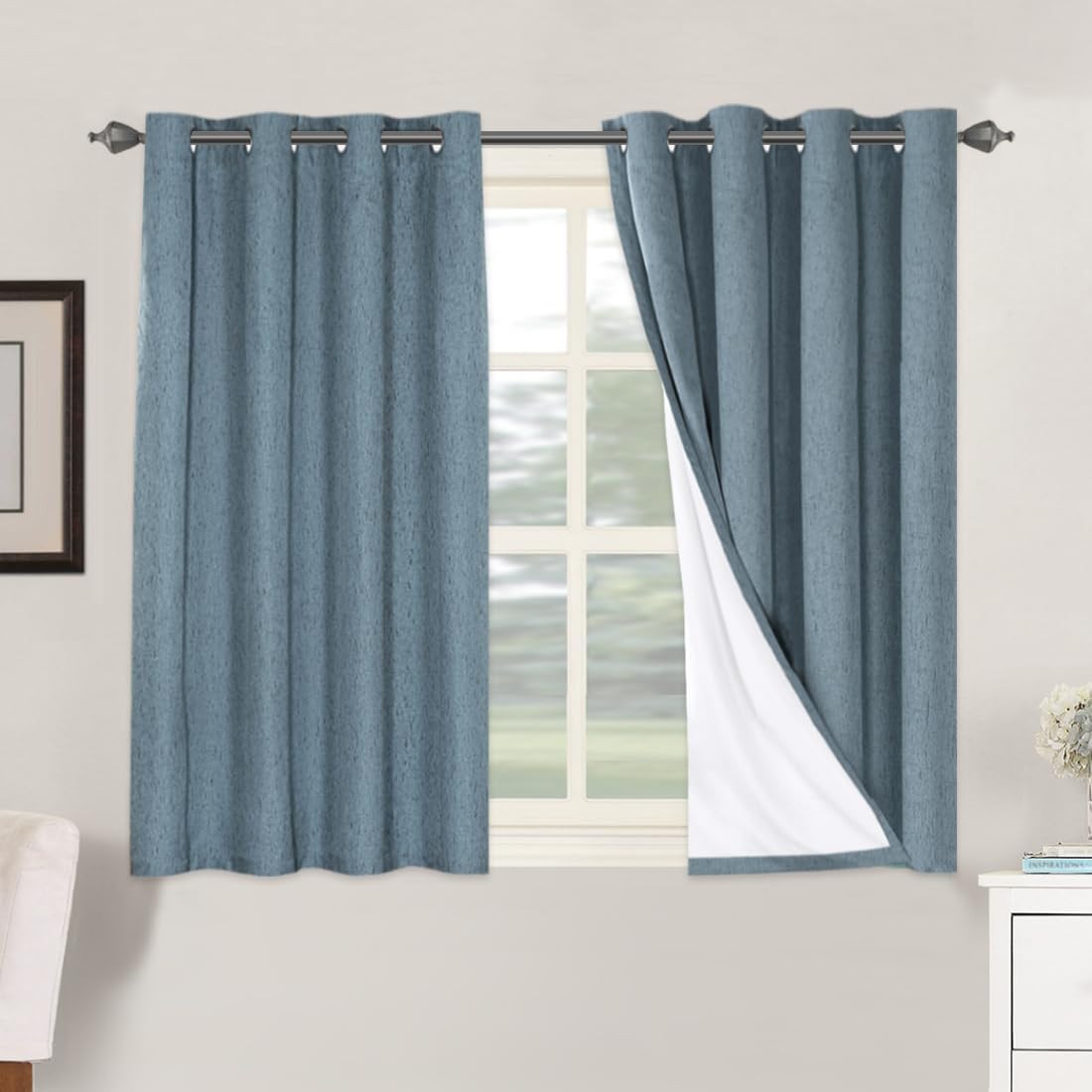 H.VERSAILTEX Linen 100% Blackout Curtains for Bedroom Full Light Blocking Curtains, Textured Window Curtain for Living Room 84 inch Grommet, Energy Efficient Curtains White Liner(2 Panels, Natural)