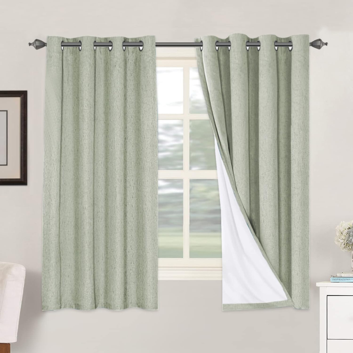 H.VERSAILTEX Linen 100% Blackout Curtains for Bedroom Full Light Blocking Curtains, Textured Window Curtain for Living Room 84 inch Grommet, Energy Efficient Curtains White Liner(2 Panels, Natural)