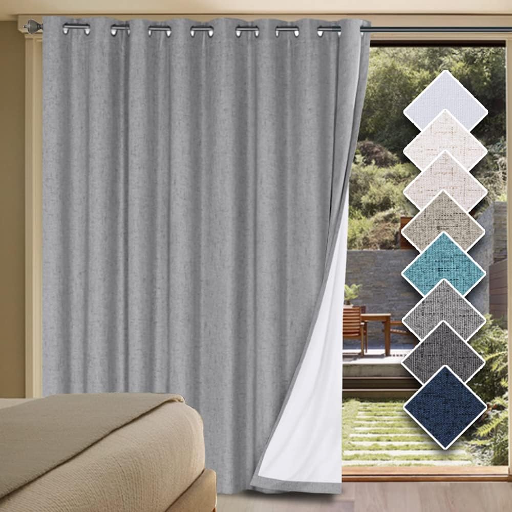 H.VERSAILTEX Linen 100% Blackout Curtains for Bedroom Full Light Blocking Curtains, Textured Window Curtain for Living Room 84 inch Grommet, Energy Efficient Curtains White Liner(2 Panels, Natural)