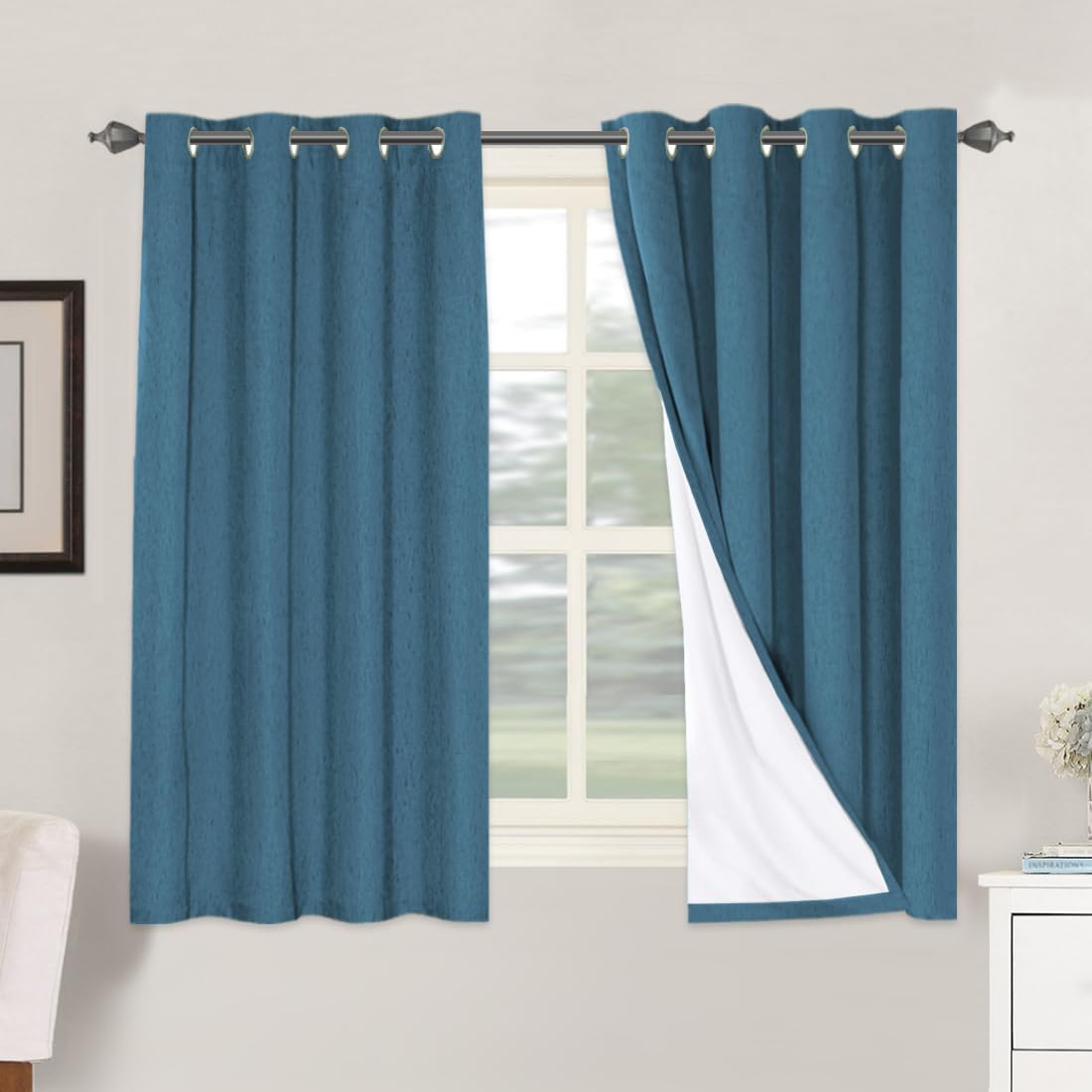 H.VERSAILTEX Linen 100% Blackout Curtains for Bedroom Full Light Blocking Curtains, Textured Window Curtain for Living Room 84 inch Grommet, Energy Efficient Curtains White Liner(2 Panels, Natural)