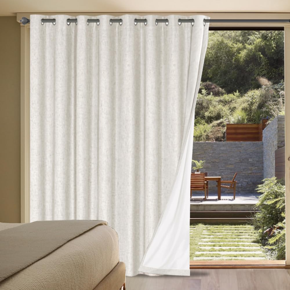 H.VERSAILTEX Linen 100% Blackout Curtains for Bedroom Full Light Blocking Curtains, Textured Window Curtain for Living Room 84 inch Grommet, Energy Efficient Curtains White Liner(2 Panels, Natural)