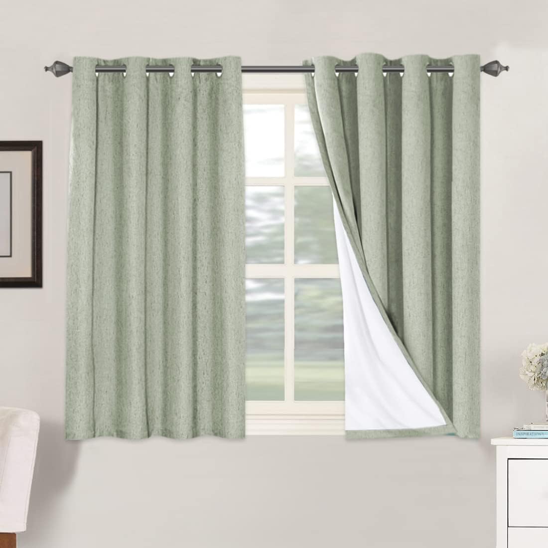 H.VERSAILTEX Linen 100% Blackout Curtains for Bedroom Full Light Blocking Curtains, Textured Window Curtain for Living Room 84 inch Grommet, Energy Efficient Curtains White Liner(2 Panels, Natural)