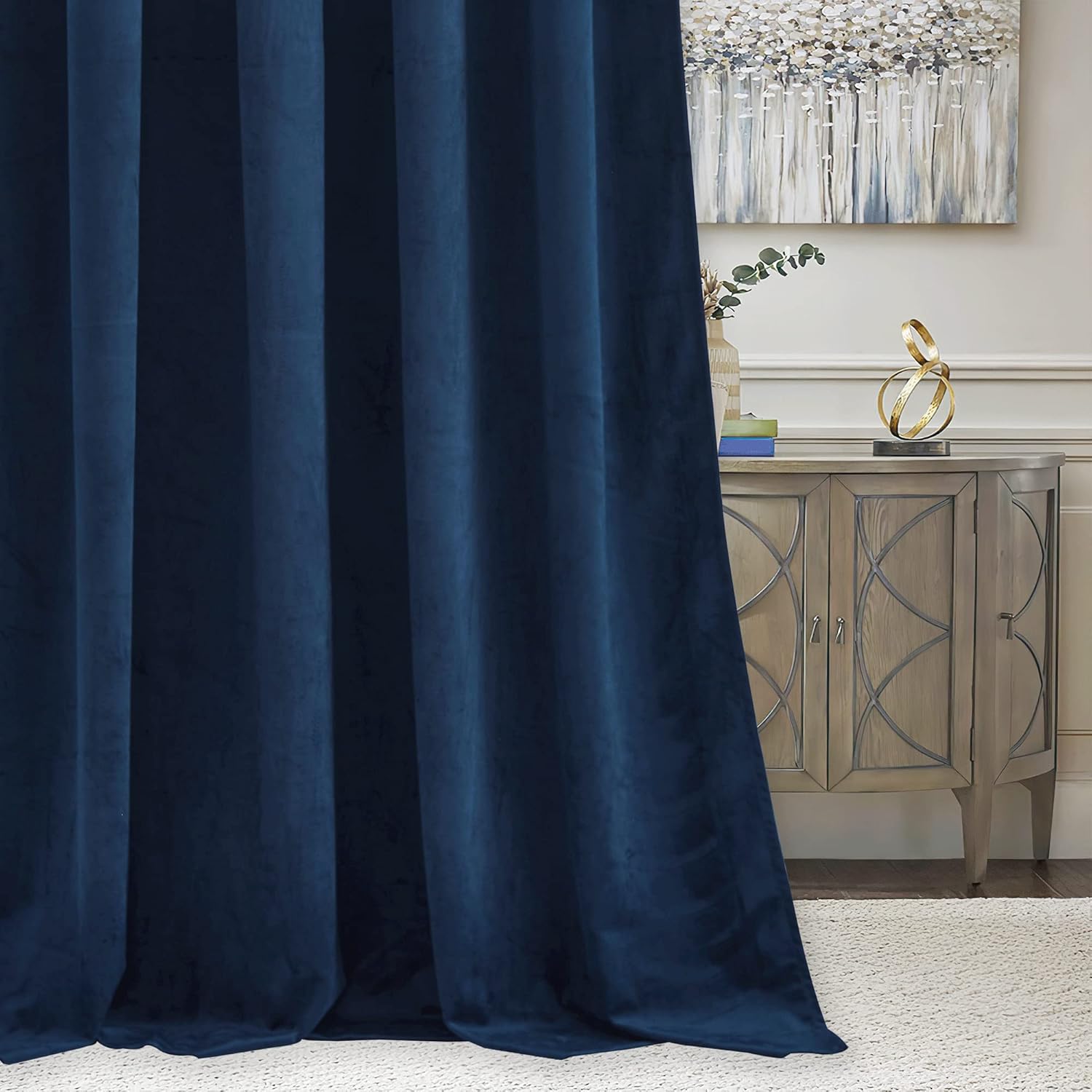 RYB HOME Velvet Curtains 96 inches - Blackout Curtains for Living Room,Thermal Insulated Noise Reducing Panels Luxury Vertical Sense Window Decor for Party Backdrops, Navy Blue, W52 x L96, 2 Panels