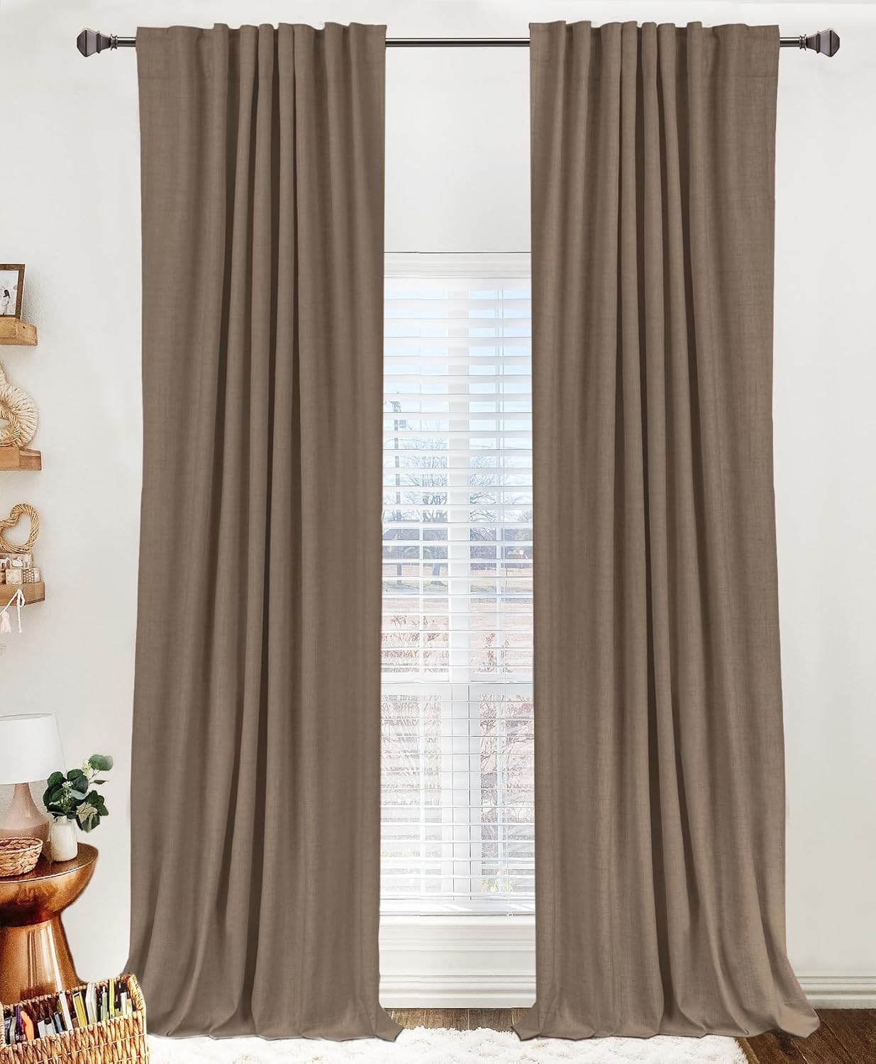 100% Blackout Shield Linen Blackout Curtains for Bedroom 84 Inches Long, Back Tab/Rod Pocket Living Room Drapes, Thermal Insulated Blackout Curtains 2 Panels Set, 50" W x 84" L, Cream