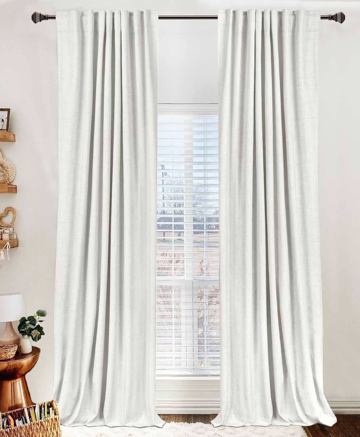 100% Blackout Shield Linen Blackout Curtains for Bedroom 84 Inches Long, Back Tab/Rod Pocket Living Room Drapes, Thermal Insulated Blackout Curtains 2 Panels Set, 50" W x 84" L, Cream