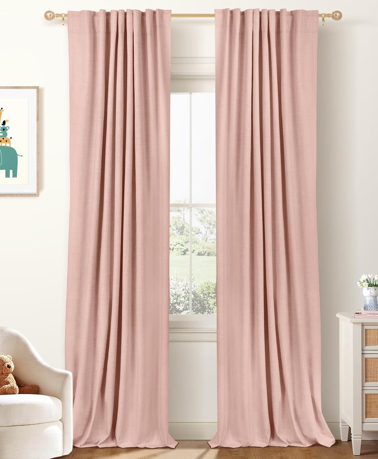 100% Blackout Shield Linen Blackout Curtains for Bedroom 84 Inches Long, Back Tab/Rod Pocket Living Room Drapes, Thermal Insulated Blackout Curtains 2 Panels Set, 50" W x 84" L, Cream