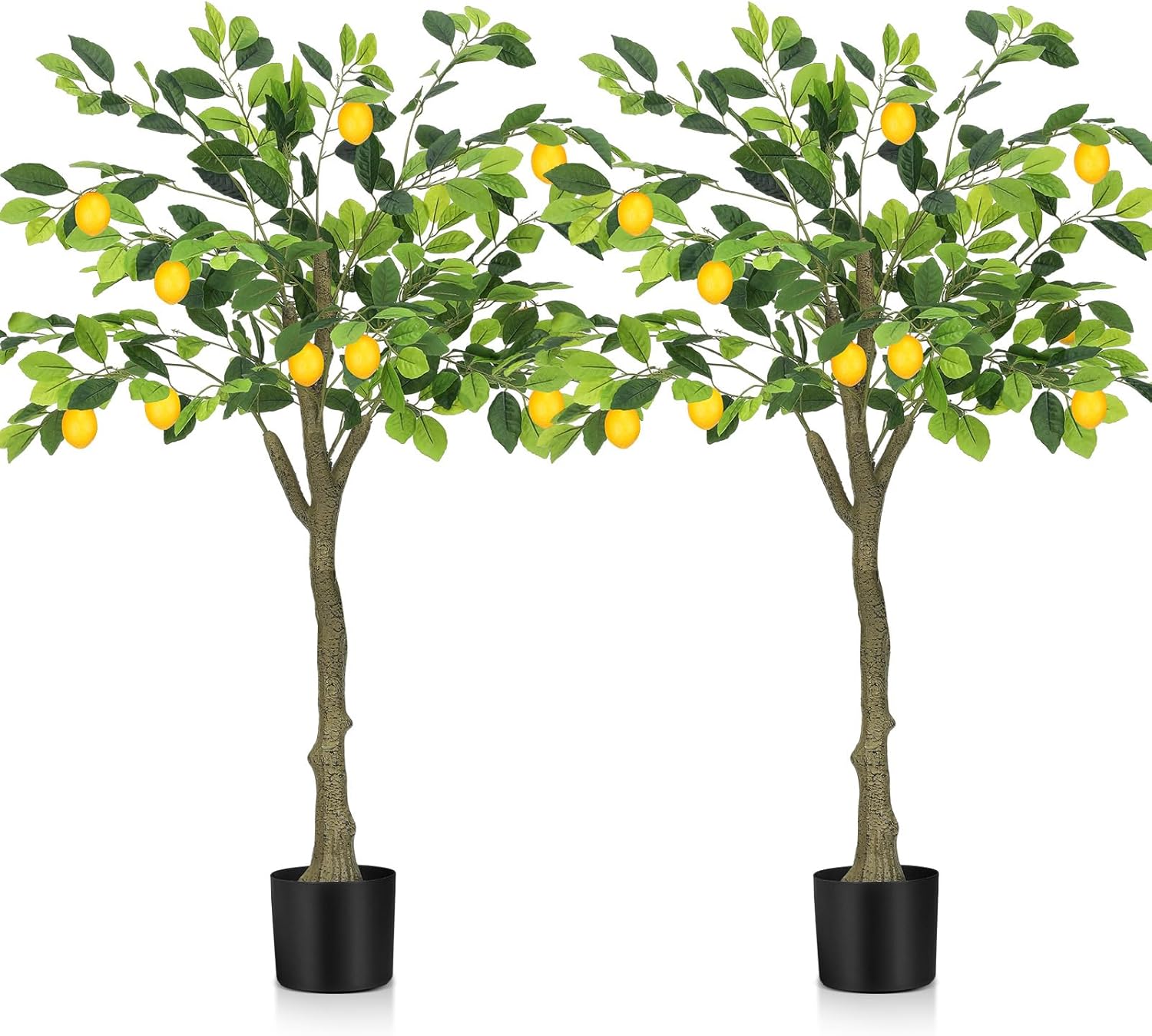 Jexine 2 Pack Artificial Lemon Tree 5 ft Tall Fake Plant Pre Potted Faux Lemon Tree Realistic Fruits for Indoor Home Decor Office Living Room