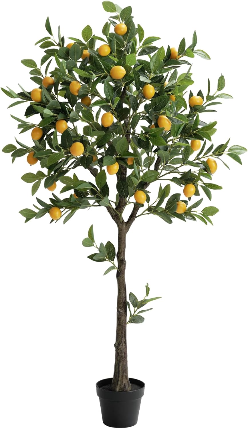 5ft Tall Artificial Lemon Tree with Fake Lemons Floor Plants Artificial for Decor Realistic to Indoor Home Office Fauxe Lemon Tree, Yellow