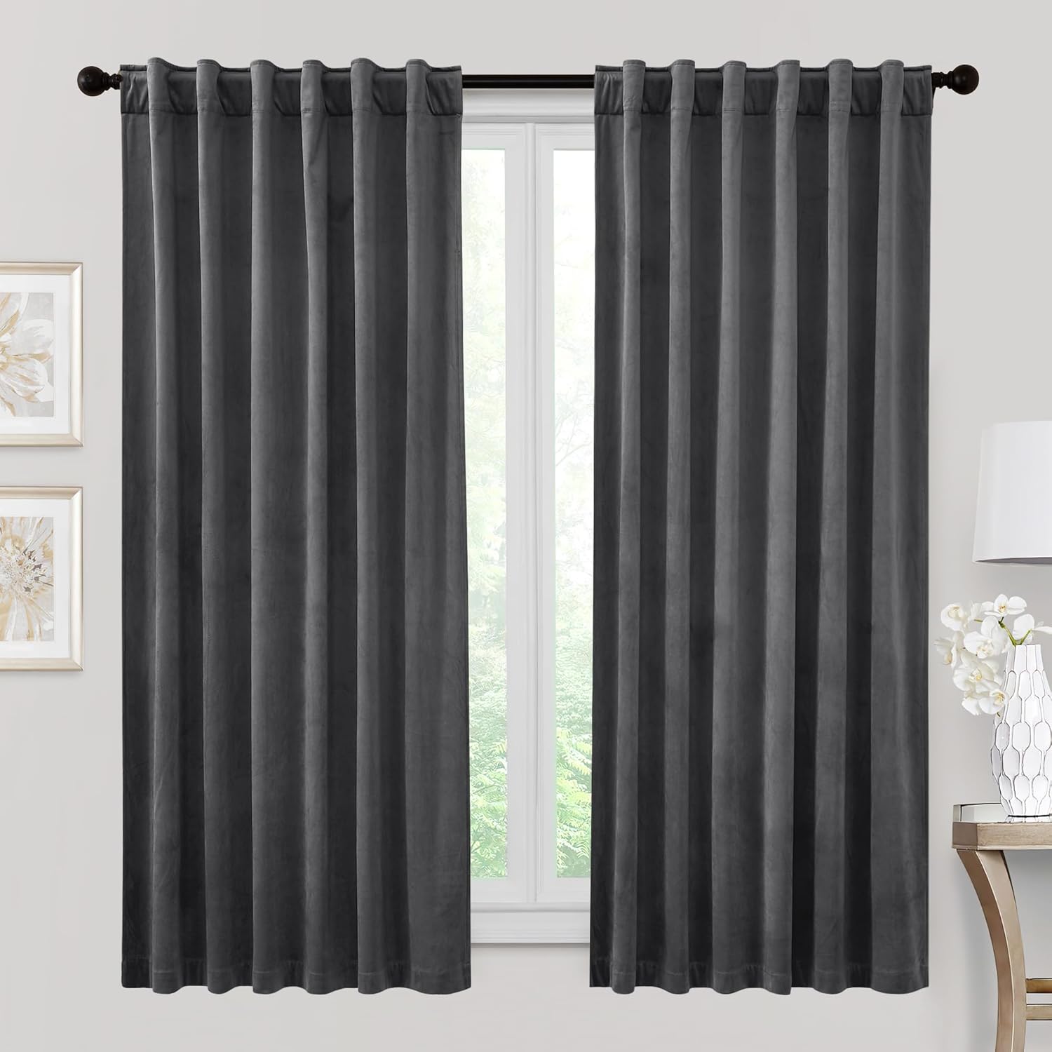 RYB HOME Velvet Curtains 96 inches - Blackout Curtains for Living Room,Thermal Insulated Noise Reducing Panels Luxury Vertical Sense Window Decor for Party Backdrops, Navy Blue, W52 x L96, 2 Panels