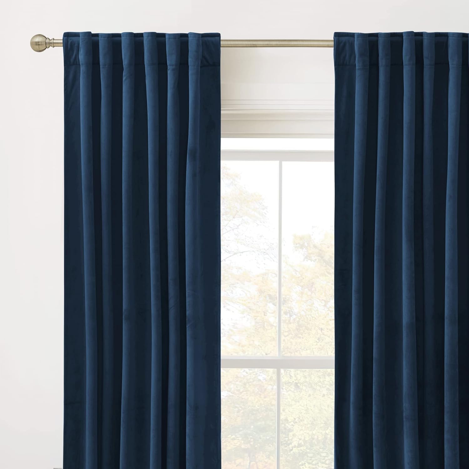 RYB HOME Velvet Curtains 96 inches - Blackout Curtains for Living Room,Thermal Insulated Noise Reducing Panels Luxury Vertical Sense Window Decor for Party Backdrops, Navy Blue, W52 x L96, 2 Panels