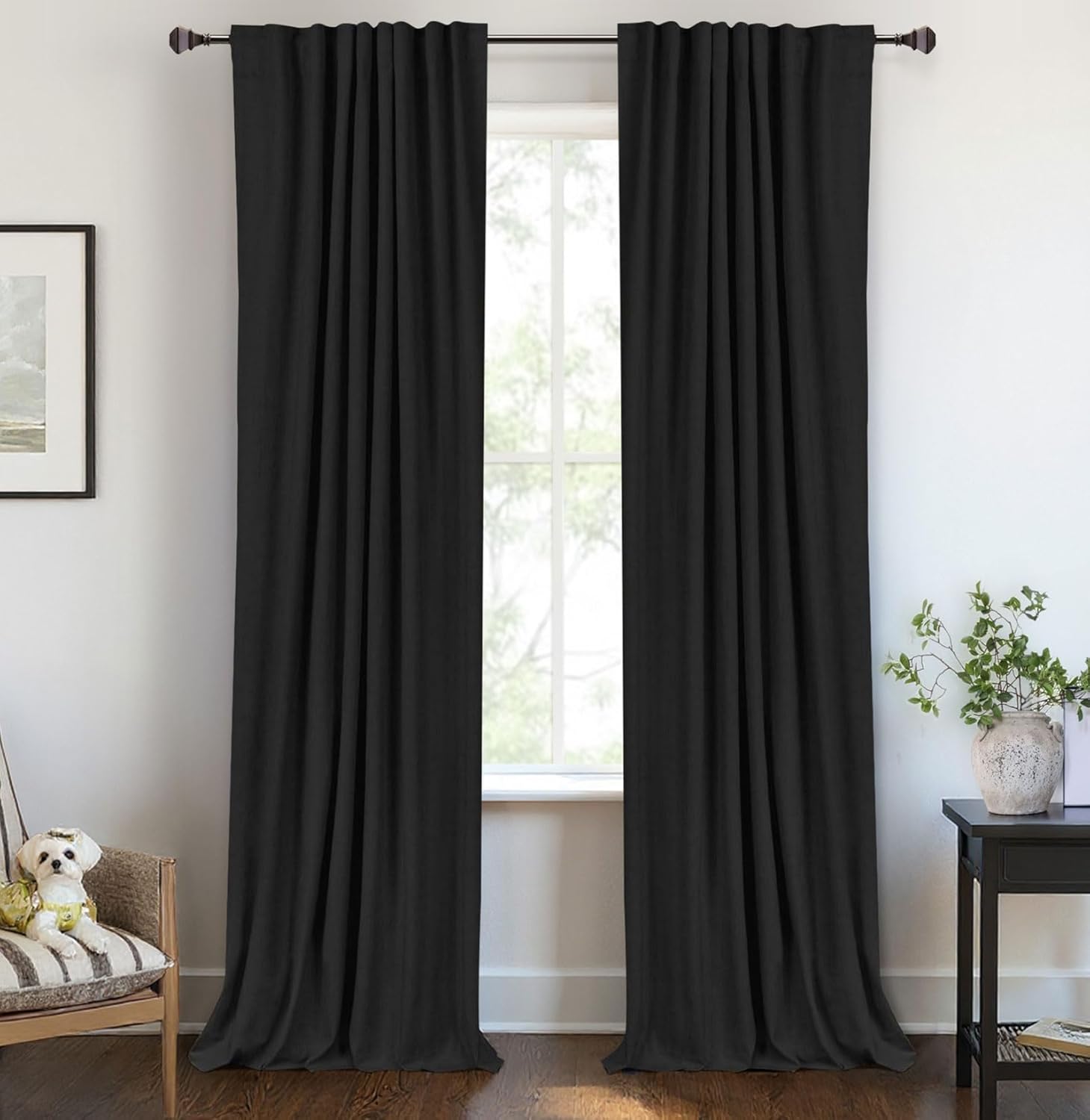 100% Blackout Shield Linen Blackout Curtains for Bedroom 84 Inches Long, Back Tab/Rod Pocket Living Room Drapes, Thermal Insulated Blackout Curtains 2 Panels Set, 50" W x 84" L, Cream