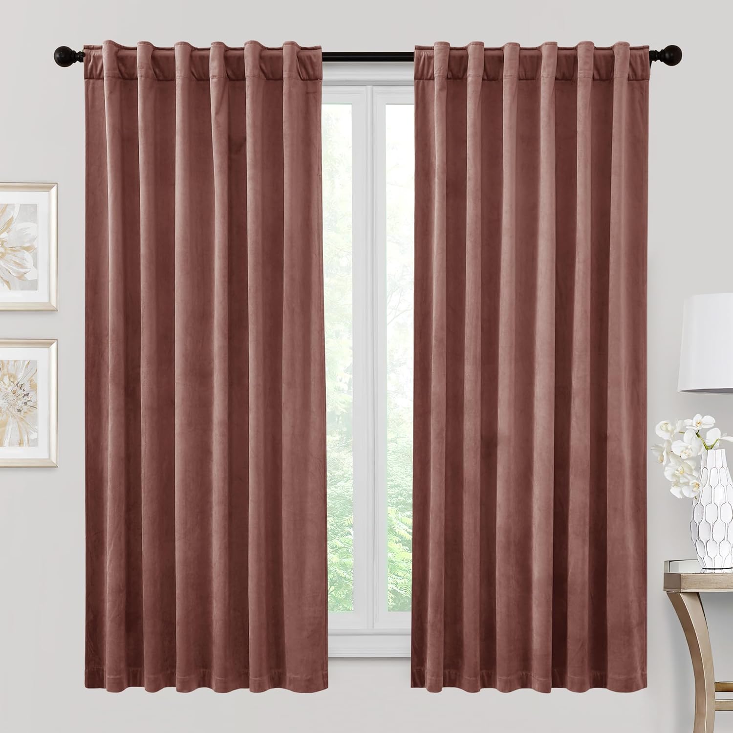 RYB HOME Velvet Curtains 96 inches - Blackout Curtains for Living Room,Thermal Insulated Noise Reducing Panels Luxury Vertical Sense Window Decor for Party Backdrops, Navy Blue, W52 x L96, 2 Panels