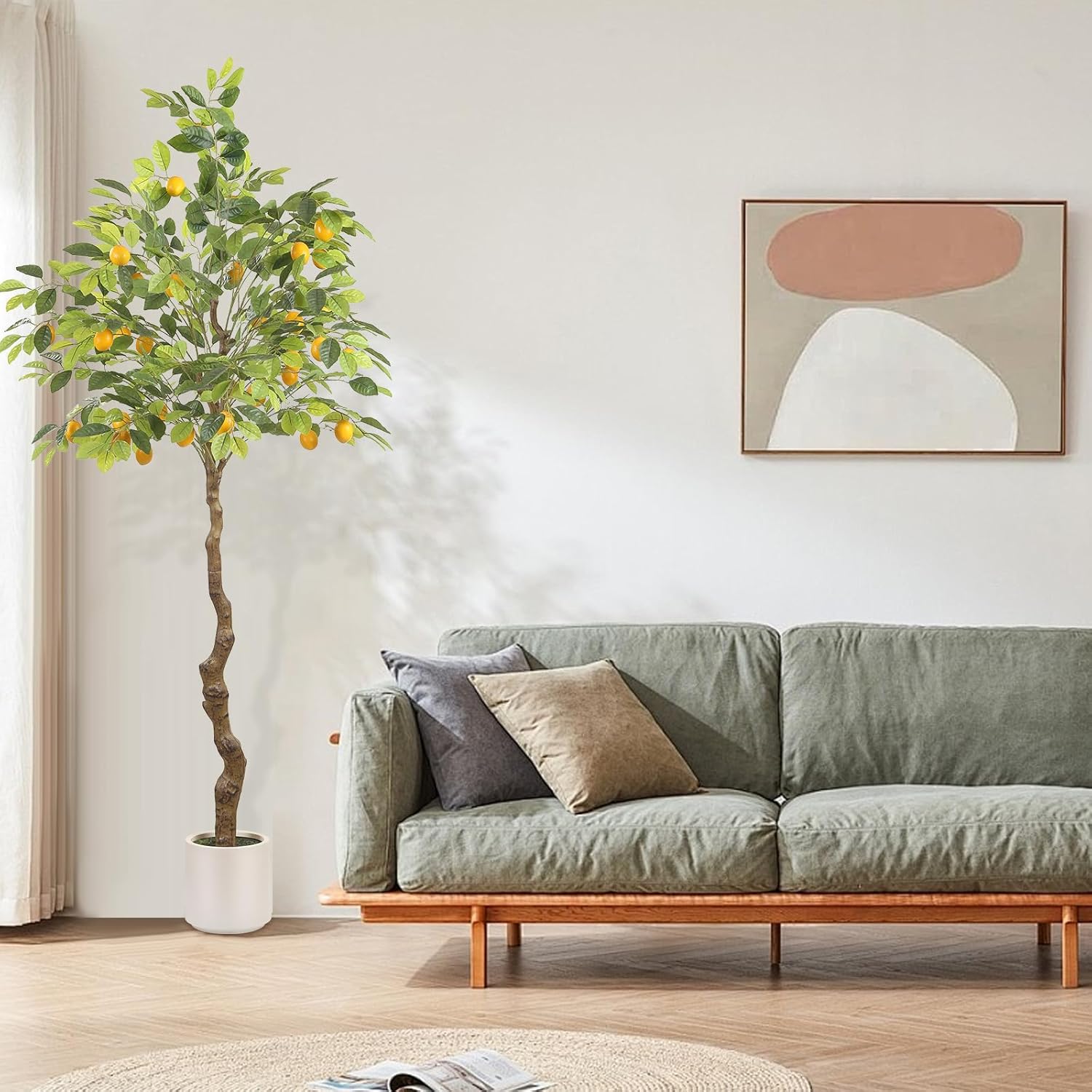 Artificial Lemon Tree, 5 feet Indoor Fake Plants, Comes with 21 Simulated Lemon Fruits, Adjustable Branches, for Home Living Room Decorations and Office Decorations