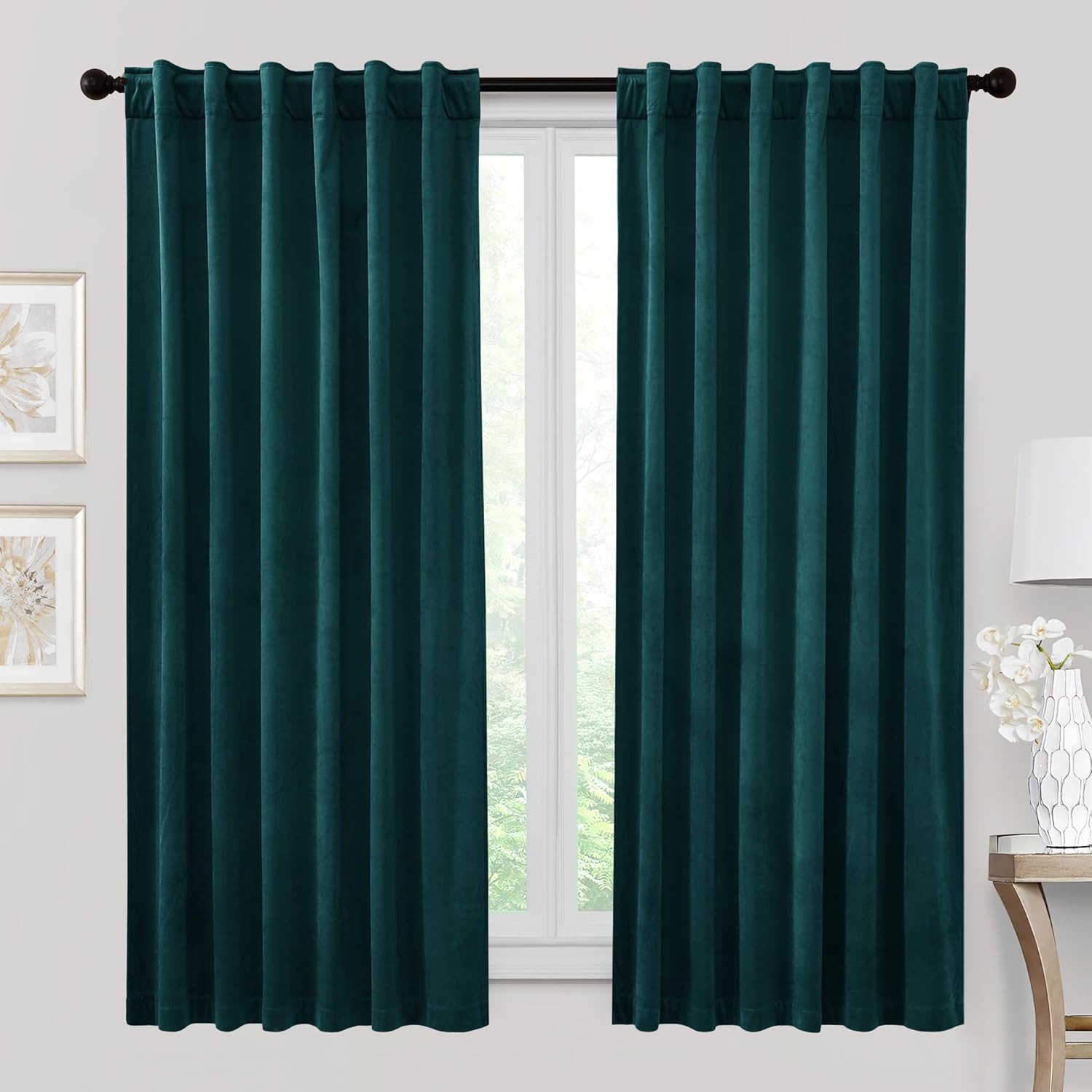 RYB HOME Velvet Curtains 96 inches - Blackout Curtains for Living Room,Thermal Insulated Noise Reducing Panels Luxury Vertical Sense Window Decor for Party Backdrops, Navy Blue, W52 x L96, 2 Panels