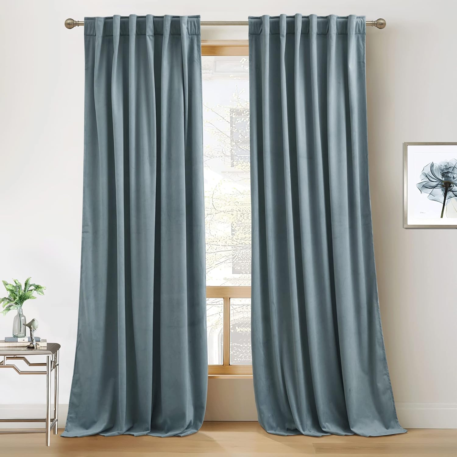 RYB HOME Velvet Curtains 96 inches - Blackout Curtains for Living Room,Thermal Insulated Noise Reducing Panels Luxury Vertical Sense Window Decor for Party Backdrops, Navy Blue, W52 x L96, 2 Panels