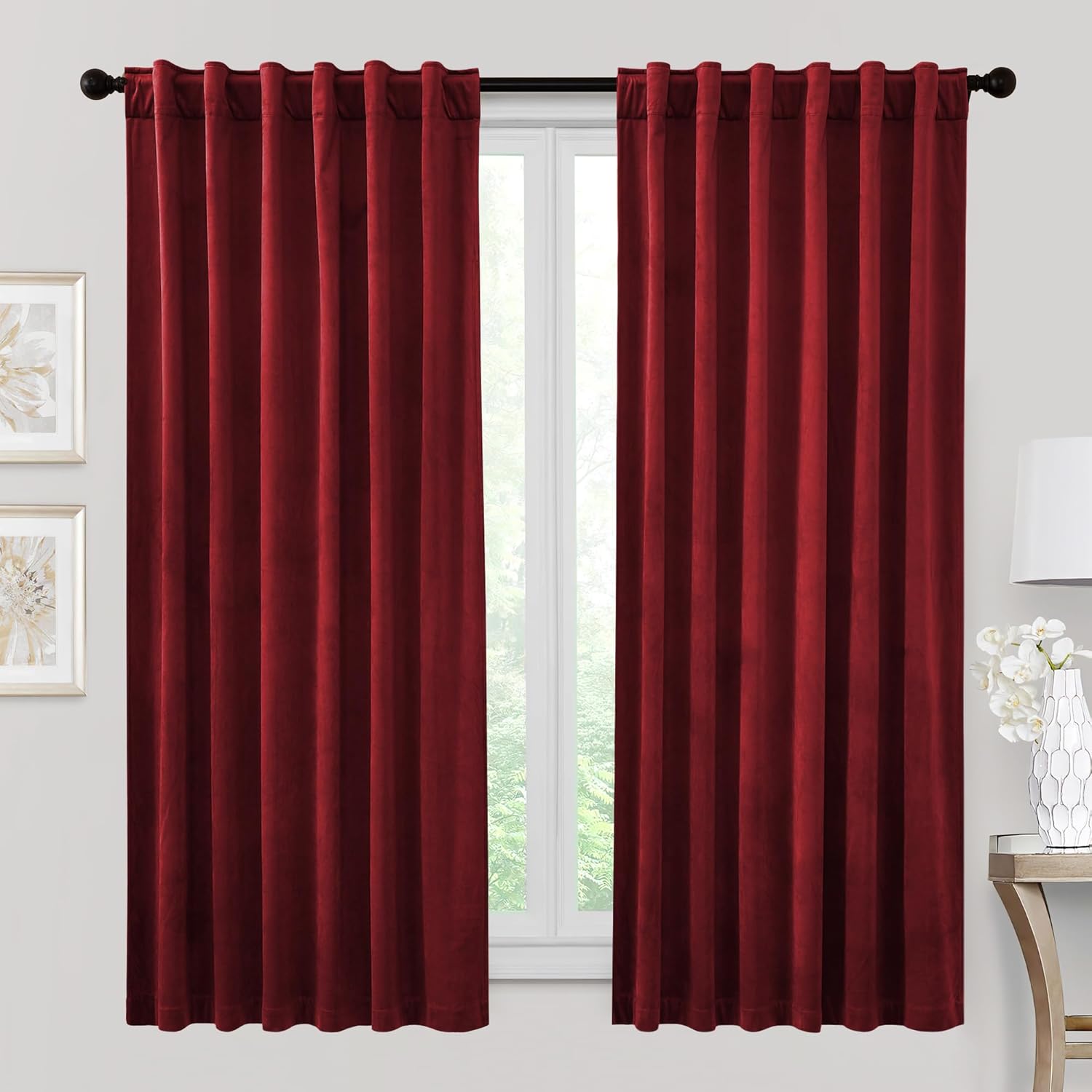 RYB HOME Velvet Curtains 96 inches - Blackout Curtains for Living Room,Thermal Insulated Noise Reducing Panels Luxury Vertical Sense Window Decor for Party Backdrops, Navy Blue, W52 x L96, 2 Panels