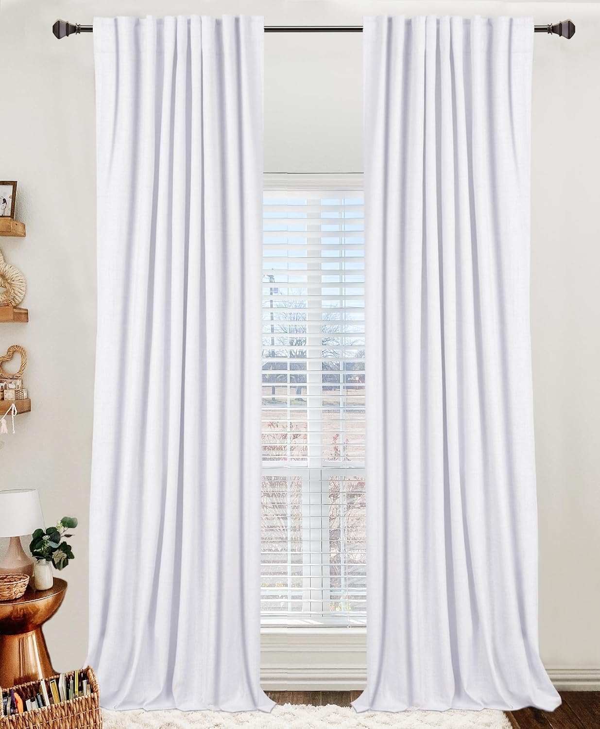 100% Blackout Shield Linen Blackout Curtains for Bedroom 84 Inches Long, Back Tab/Rod Pocket Living Room Drapes, Thermal Insulated Blackout Curtains 2 Panels Set, 50" W x 84" L, Cream