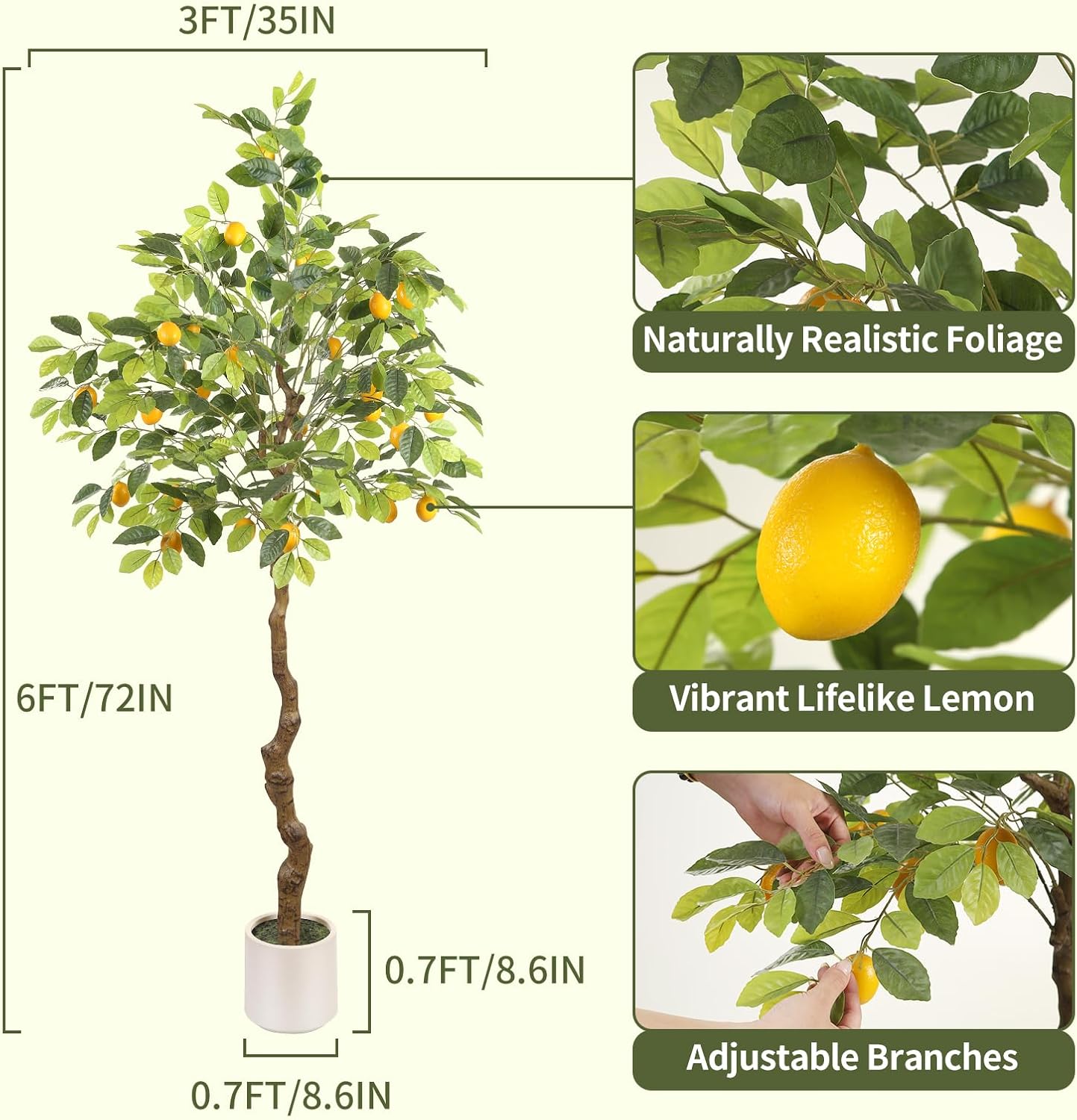Artificial Lemon Tree Potted Plant with 23 Lemon Fruits, 6 Feet Tall Brings Nature Indoors and Comes to Life for Living Room, Bedroom or Office Decor