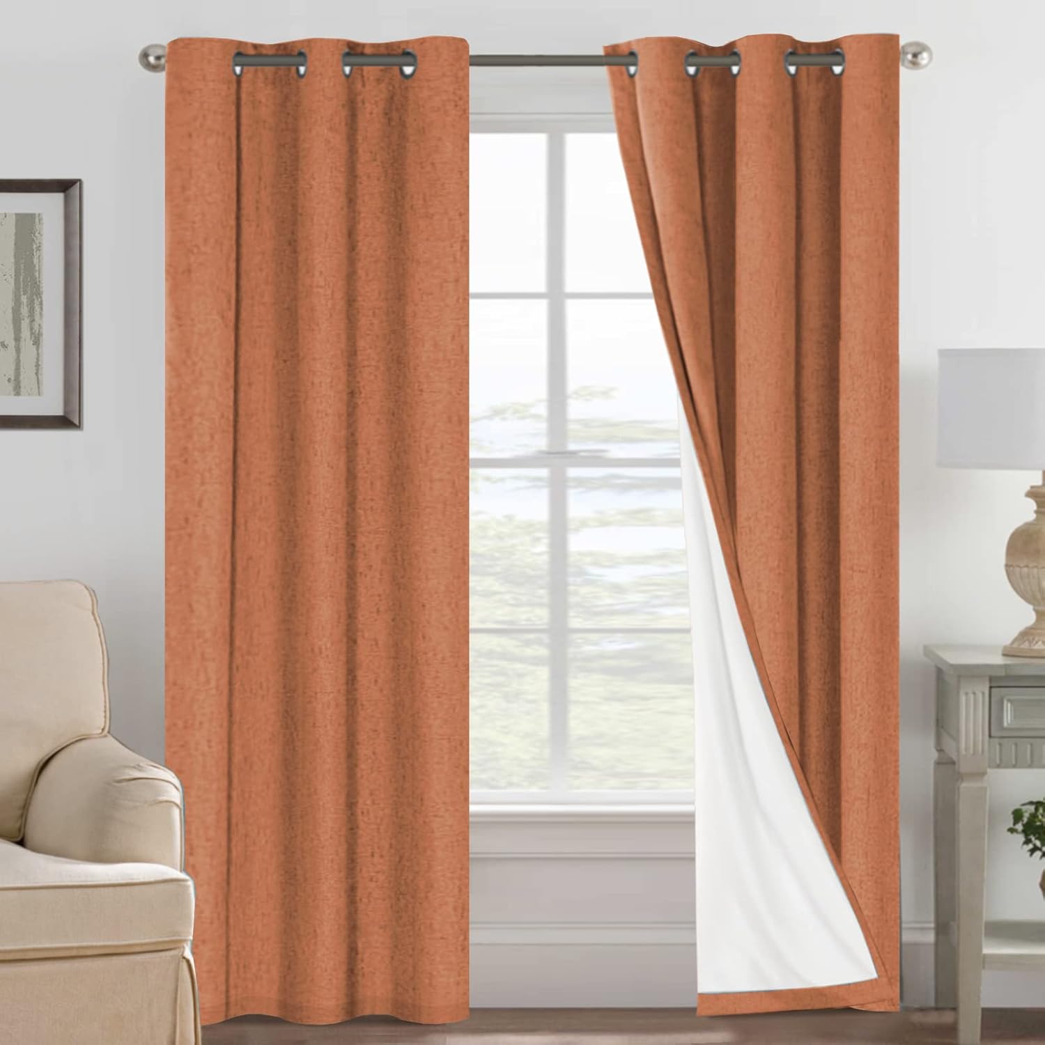 H.VERSAILTEX Linen 100% Blackout Curtains for Bedroom Full Light Blocking Curtains, Textured Window Curtain for Living Room 84 inch Grommet, Energy Efficient Curtains White Liner(2 Panels, Natural)
