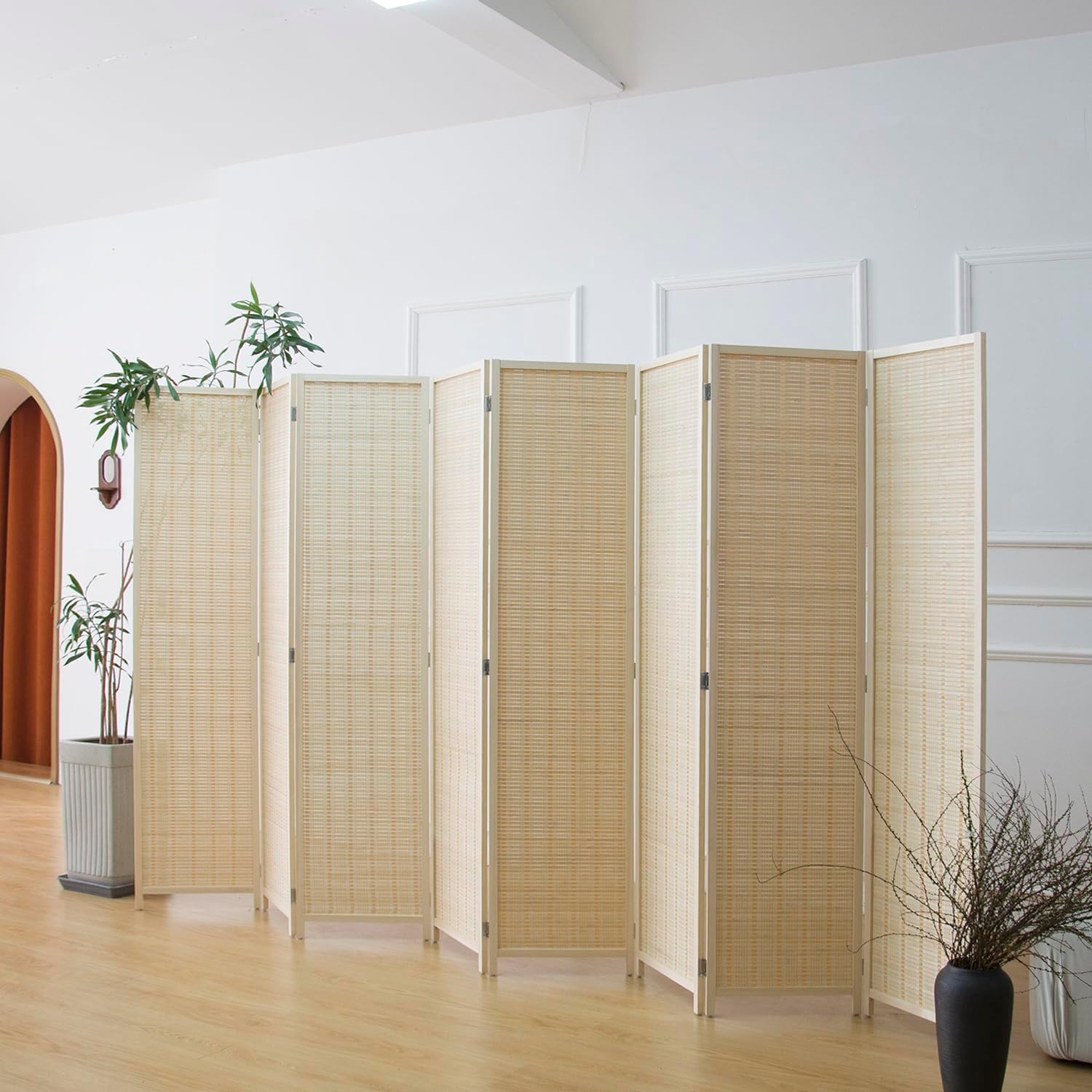 6 Panel Room Divider and Folding Screen Room Divider,Bamboo Room Divider for Room Separation,67" H x 92.1" W