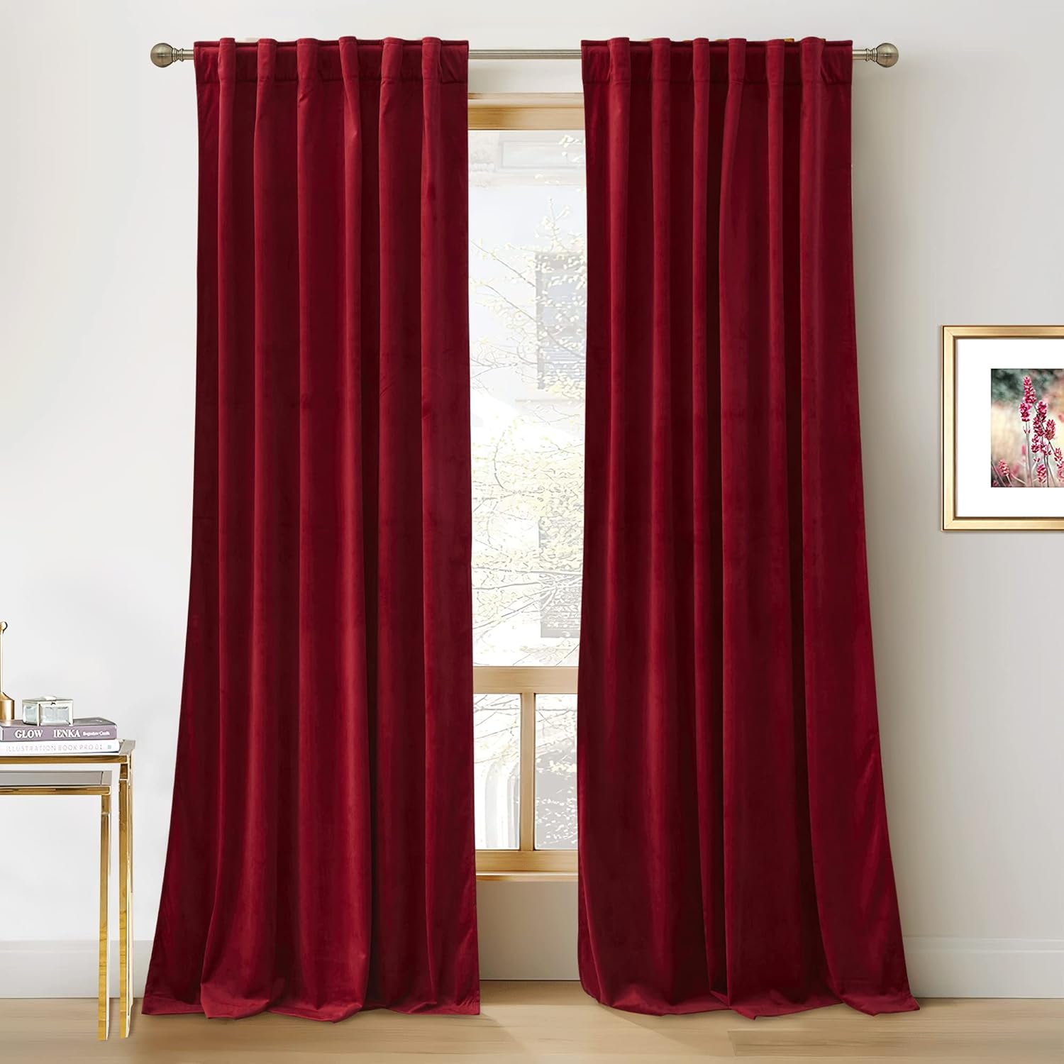 RYB HOME Velvet Curtains 96 inches - Blackout Curtains for Living Room,Thermal Insulated Noise Reducing Panels Luxury Vertical Sense Window Decor for Party Backdrops, Navy Blue, W52 x L96, 2 Panels