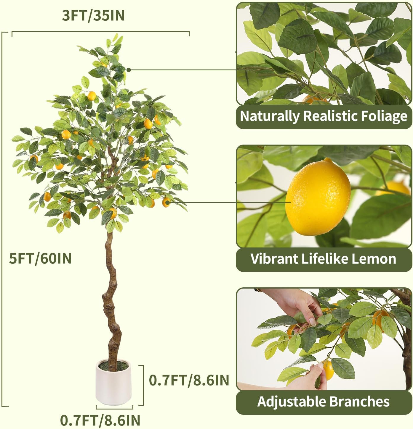 Artificial Lemon Tree, 5 feet Indoor Fake Plants, Comes with 21 Simulated Lemon Fruits, Adjustable Branches, for Home Living Room Decorations and Office Decorations