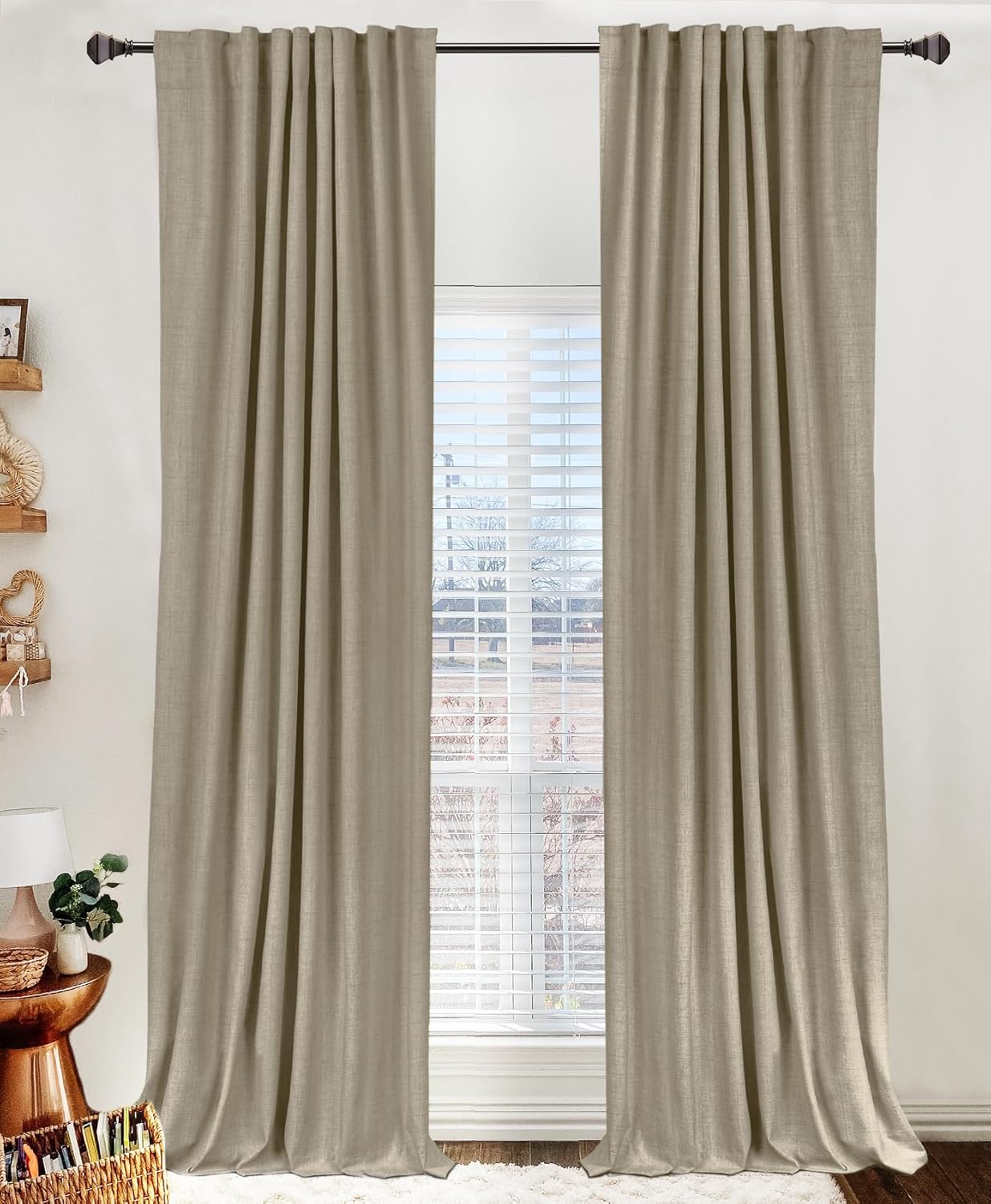 100% Blackout Shield Linen Blackout Curtains for Bedroom 84 Inches Long, Back Tab/Rod Pocket Living Room Drapes, Thermal Insulated Blackout Curtains 2 Panels Set, 50" W x 84" L, Cream