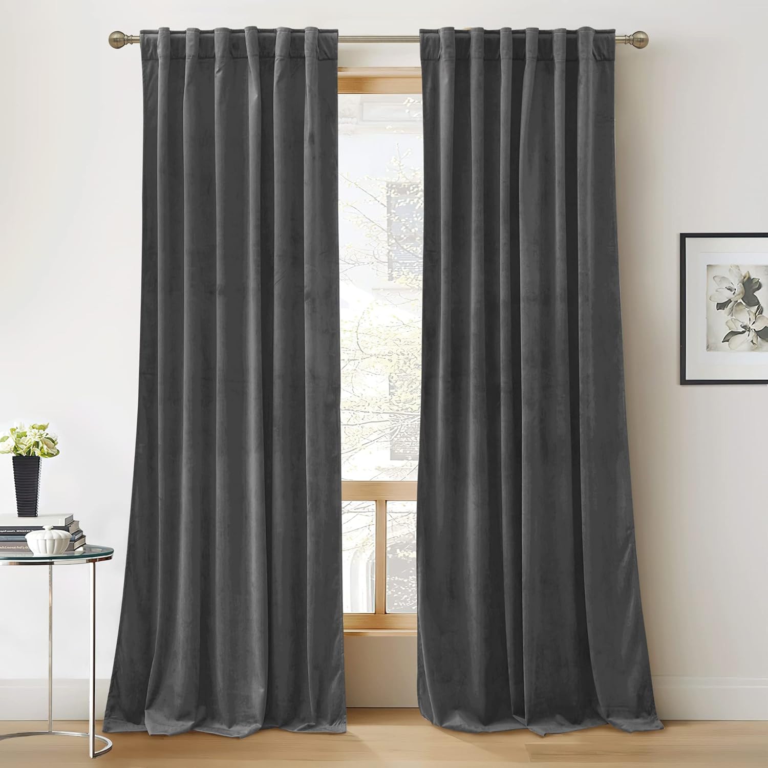RYB HOME Velvet Curtains 96 inches - Blackout Curtains for Living Room,Thermal Insulated Noise Reducing Panels Luxury Vertical Sense Window Decor for Party Backdrops, Navy Blue, W52 x L96, 2 Panels