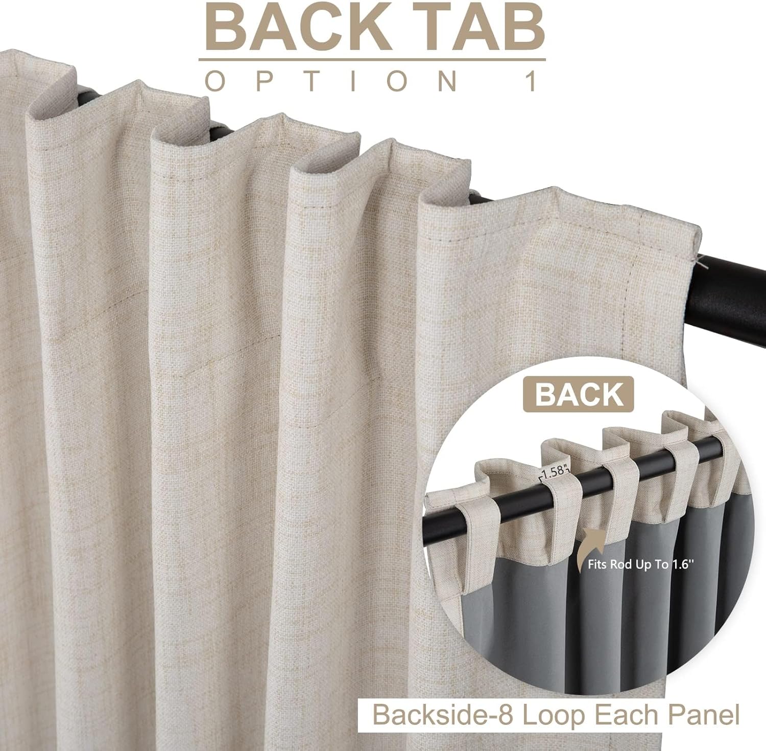 100% Blackout Shield Linen Blackout Curtains for Bedroom 84 Inches Long, Back Tab/Rod Pocket Living Room Drapes, Thermal Insulated Blackout Curtains 2 Panels Set, 50" W x 84" L, Cream