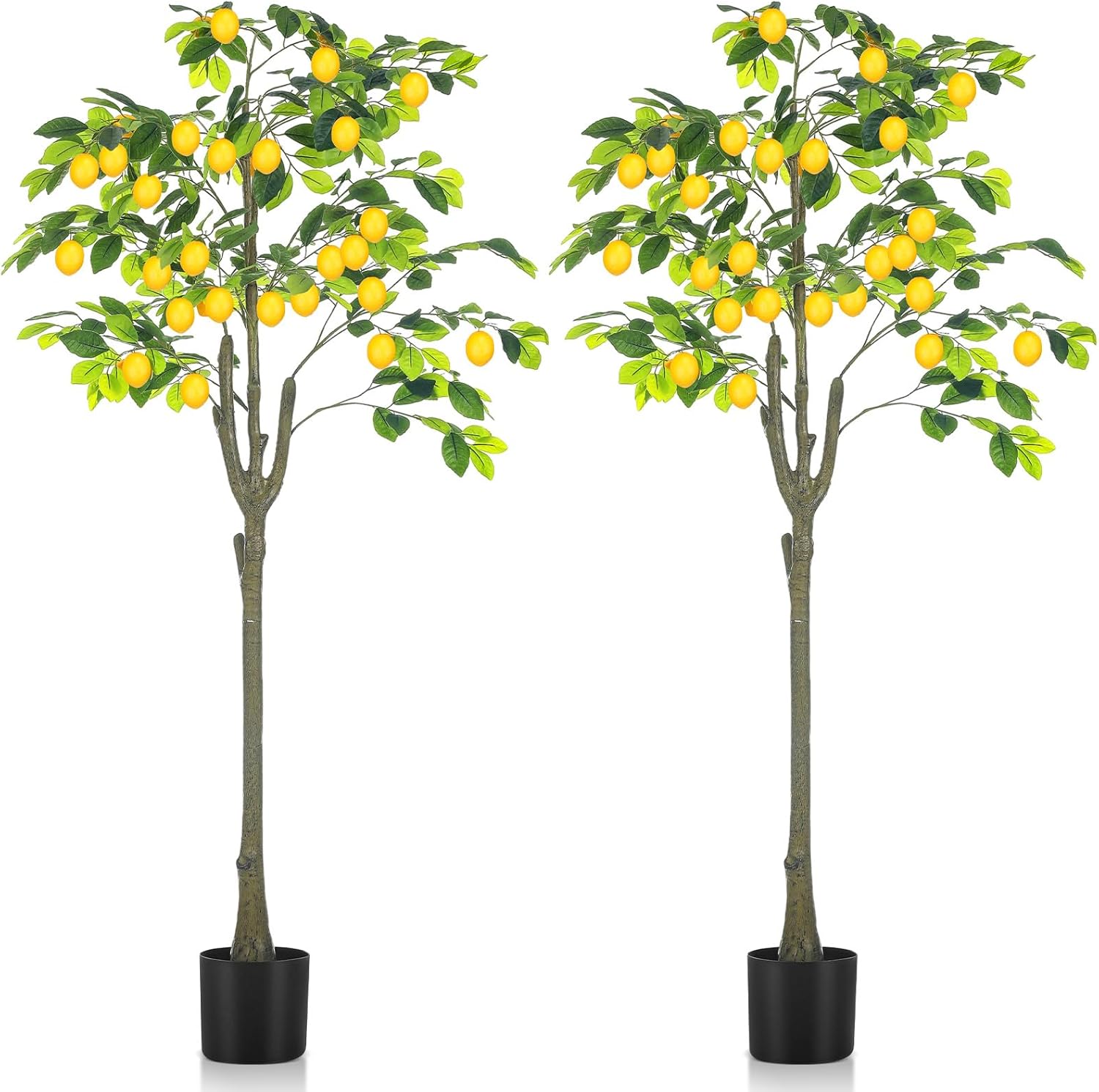 Jexine 2 Pack Artificial Lemon Tree 5 ft Tall Fake Plant Pre Potted Faux Lemon Tree Realistic Fruits for Indoor Home Decor Office Living Room