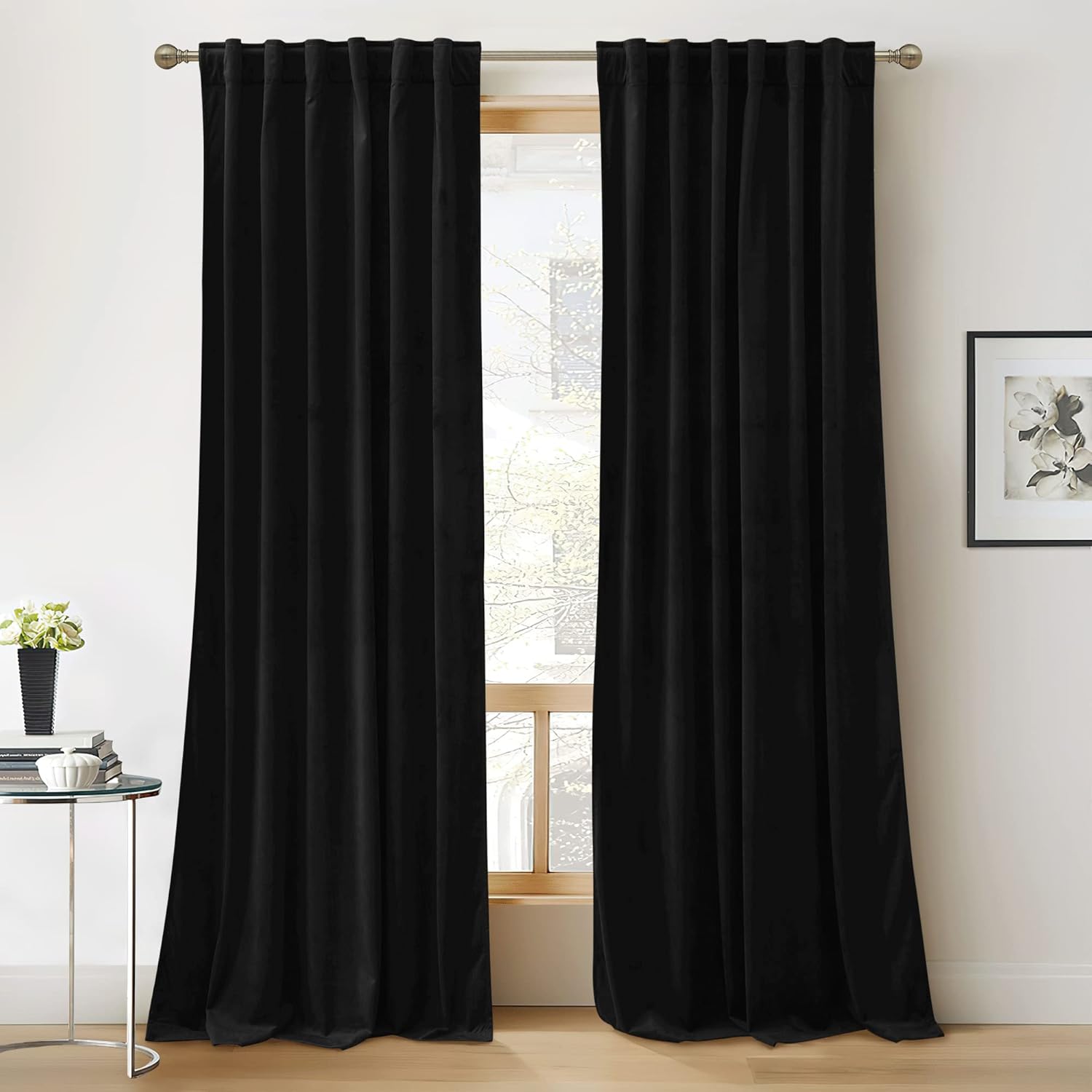 RYB HOME Velvet Curtains 96 inches - Blackout Curtains for Living Room,Thermal Insulated Noise Reducing Panels Luxury Vertical Sense Window Decor for Party Backdrops, Navy Blue, W52 x L96, 2 Panels