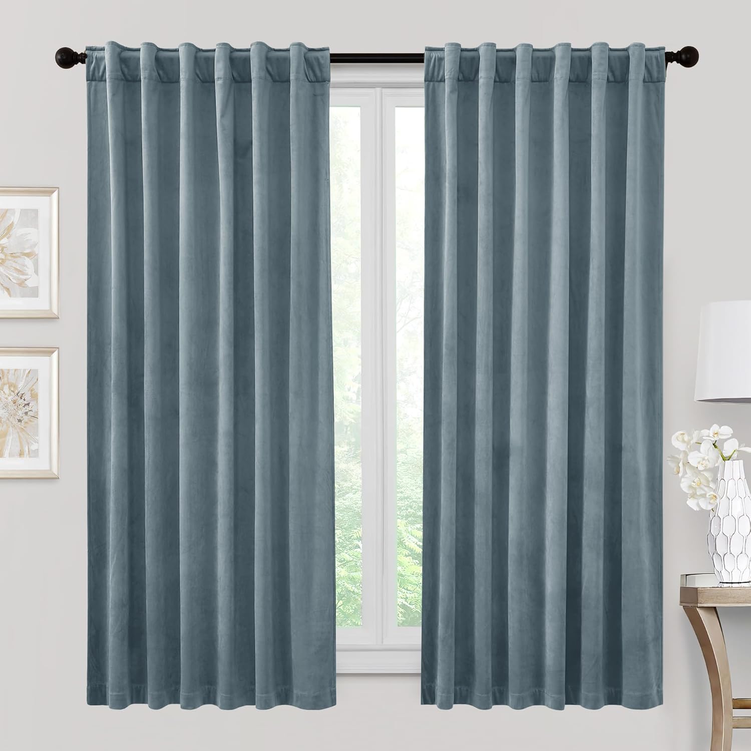 RYB HOME Velvet Curtains 96 inches - Blackout Curtains for Living Room,Thermal Insulated Noise Reducing Panels Luxury Vertical Sense Window Decor for Party Backdrops, Navy Blue, W52 x L96, 2 Panels