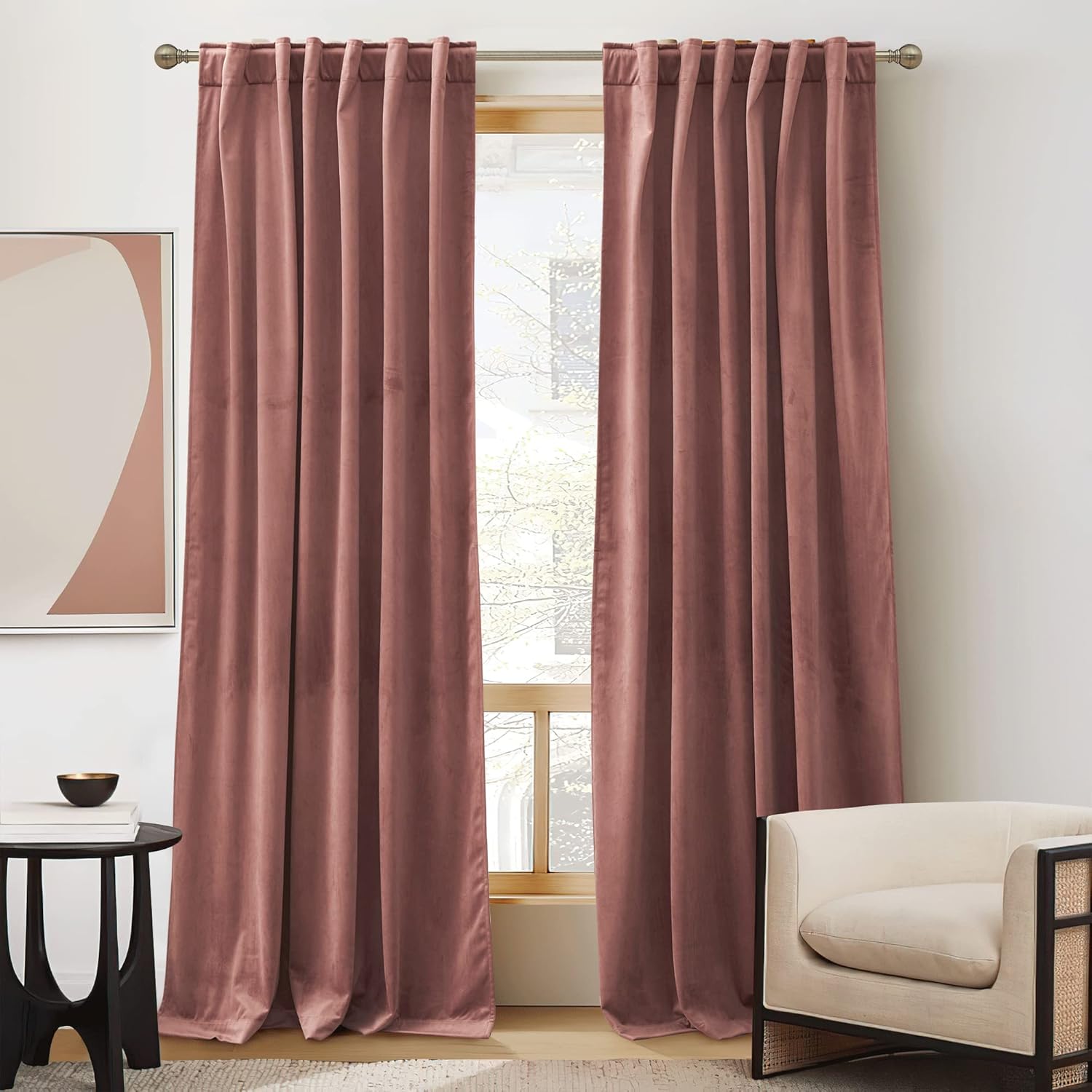 RYB HOME Velvet Curtains 96 inches - Blackout Curtains for Living Room,Thermal Insulated Noise Reducing Panels Luxury Vertical Sense Window Decor for Party Backdrops, Navy Blue, W52 x L96, 2 Panels