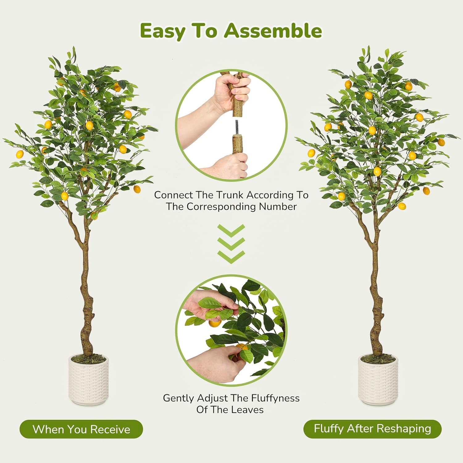 GarveeHome 6 ft Artificial Lemon Tree Indoor, Pre Potted Faux Lemon Tree with Realistic Fruit and Lifelike Leaves, Fake Lemom Plant with 100 Lights for Indoor Home Decor Office Living Room