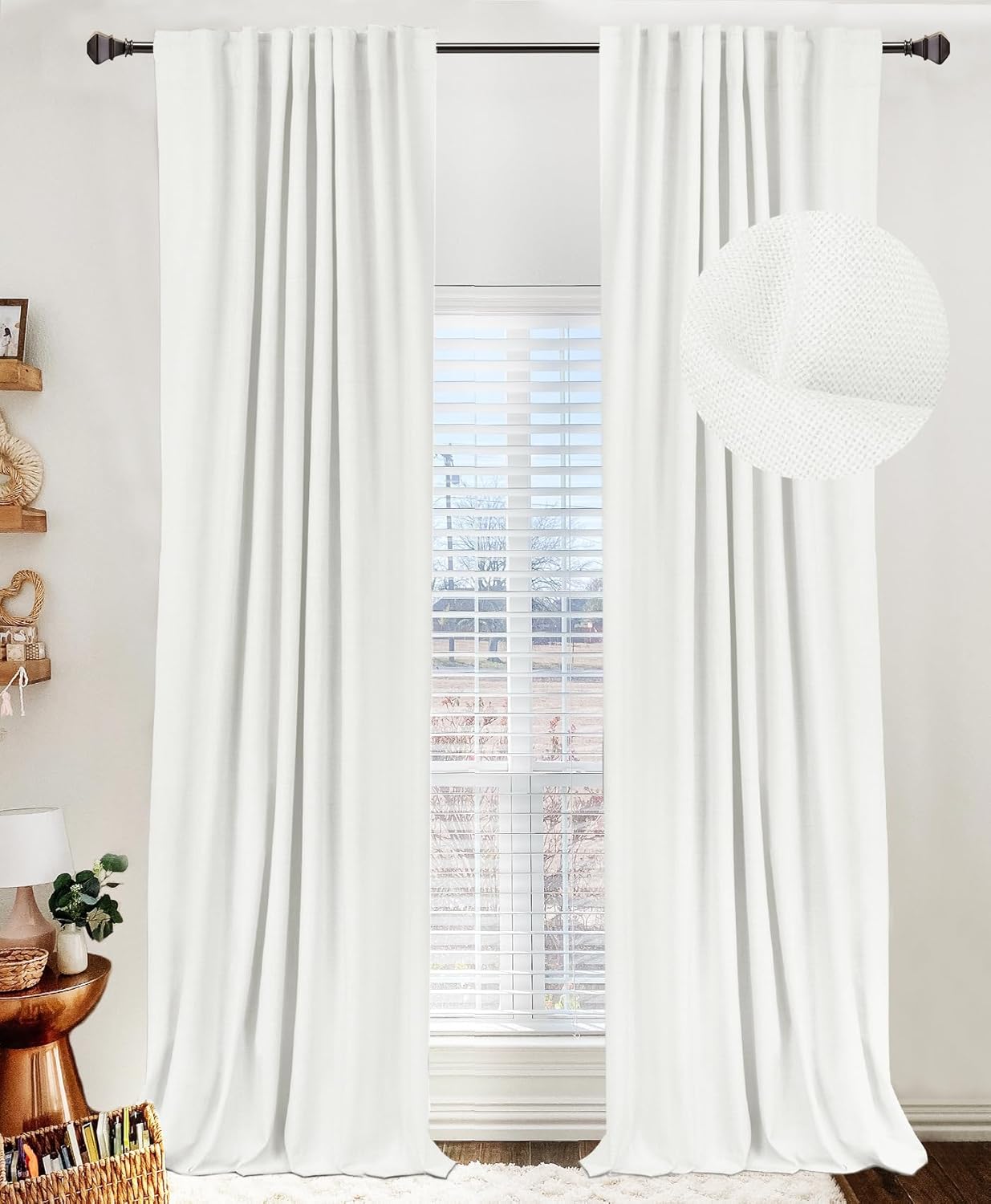 100% Blackout Shield Linen Blackout Curtains for Bedroom 84 Inches Long, Back Tab/Rod Pocket Living Room Drapes, Thermal Insulated Blackout Curtains 2 Panels Set, 50" W x 84" L, Cream
