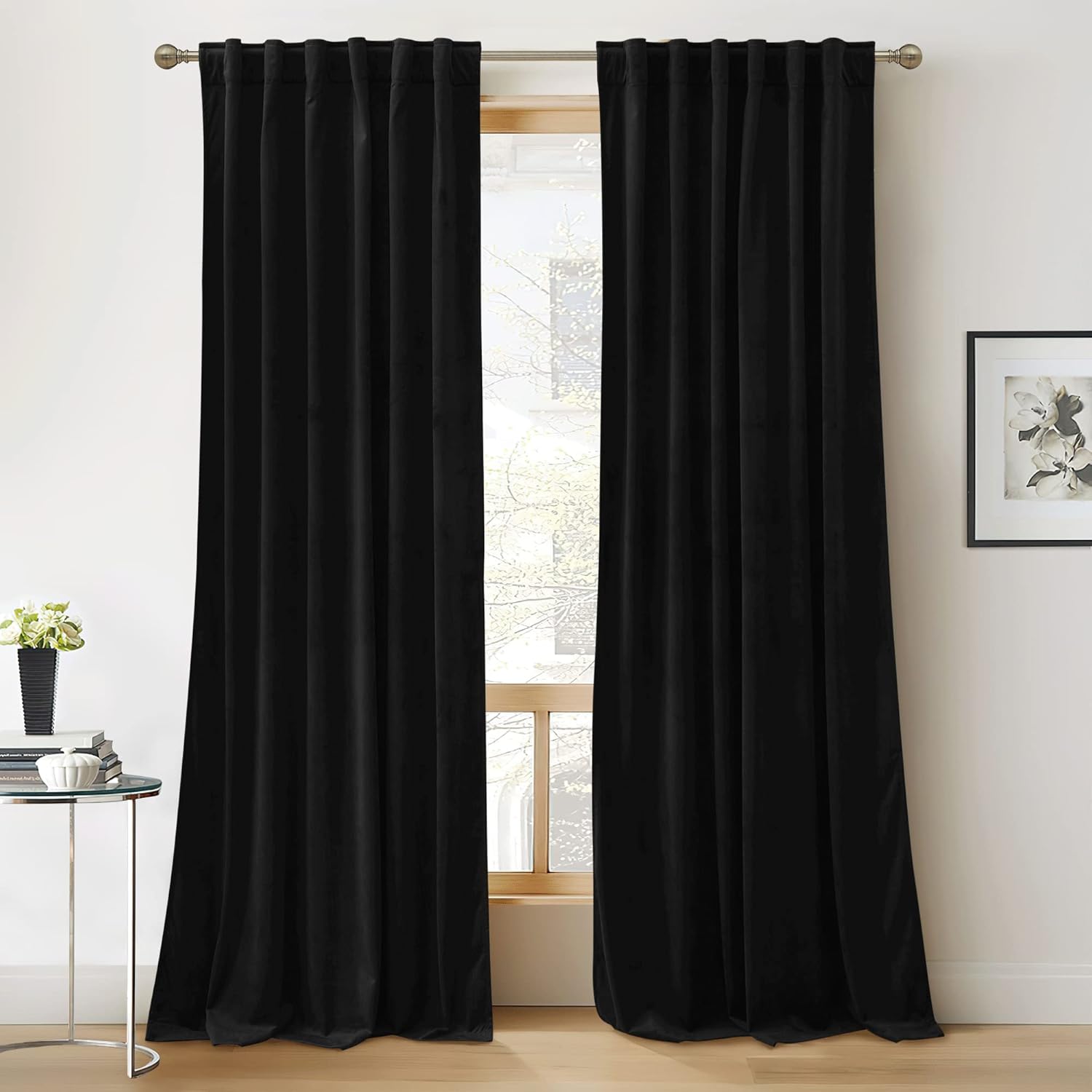 RYB HOME Velvet Curtains 96 inches - Blackout Curtains for Living Room,Thermal Insulated Noise Reducing Panels Luxury Vertical Sense Window Decor for Party Backdrops, Navy Blue, W52 x L96, 2 Panels