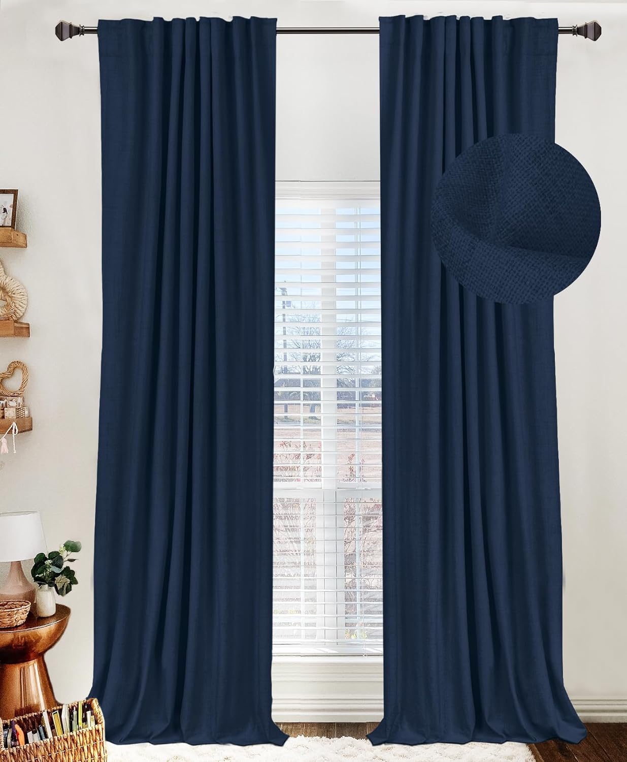 100% Blackout Shield Linen Blackout Curtains for Bedroom 84 Inches Long, Back Tab/Rod Pocket Living Room Drapes, Thermal Insulated Blackout Curtains 2 Panels Set, 50" W x 84" L, Cream