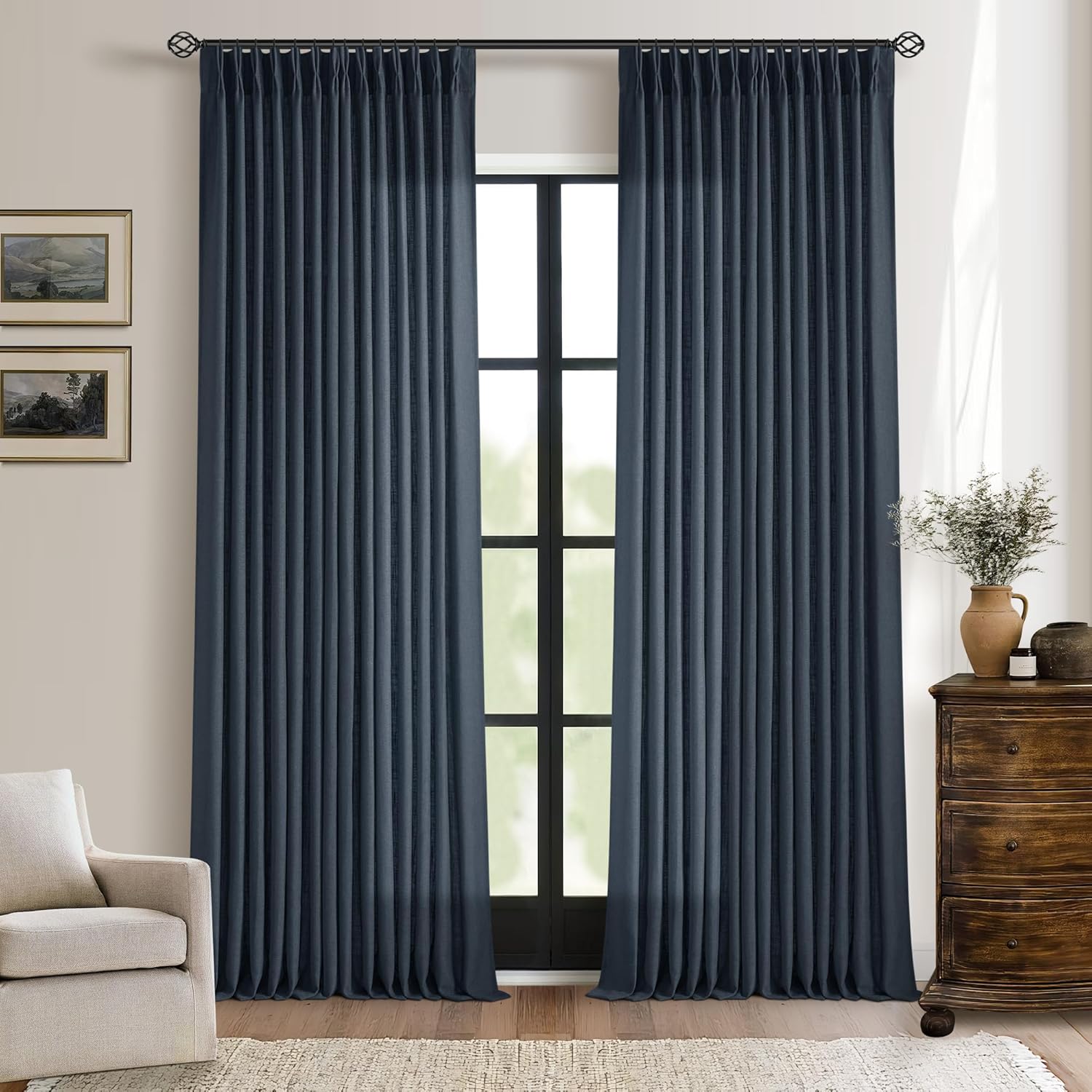 Natural Pinch Pleated Linen Curtains 84 Inch Length 2 Panels for Living Room Bedroom Textured Cream Ivory Birch Semi Sheer Boho Neutral Back Tab Pinch Pleat Hooks Rings Window Curtain 84 Inches Long