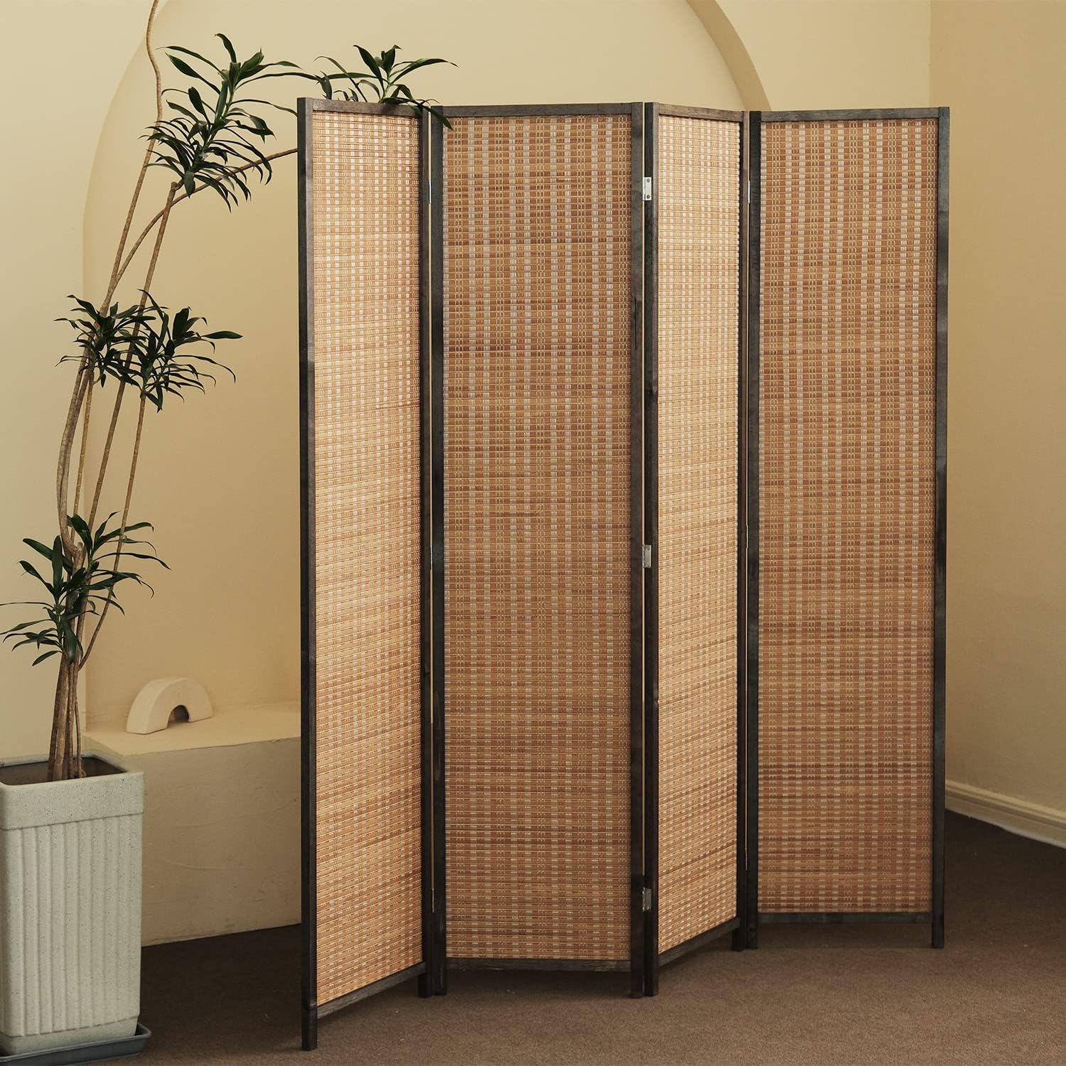 6 Panel Room Divider and Folding Screen Room Divider,Bamboo Room Divider for Room Separation,67" H x 92.1" W