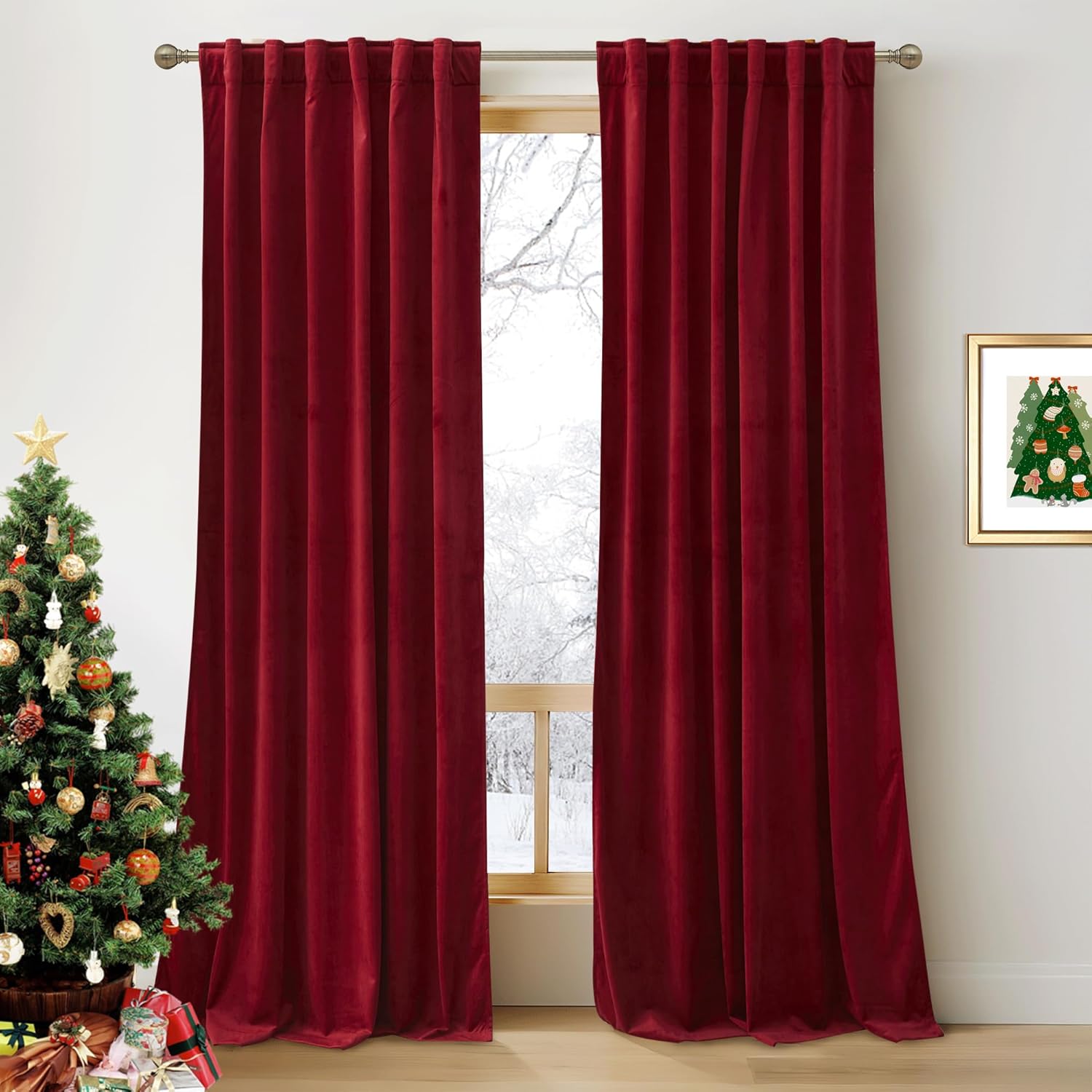 RYB HOME Velvet Curtains 96 inches - Blackout Curtains for Living Room,Thermal Insulated Noise Reducing Panels Luxury Vertical Sense Window Decor for Party Backdrops, Navy Blue, W52 x L96, 2 Panels