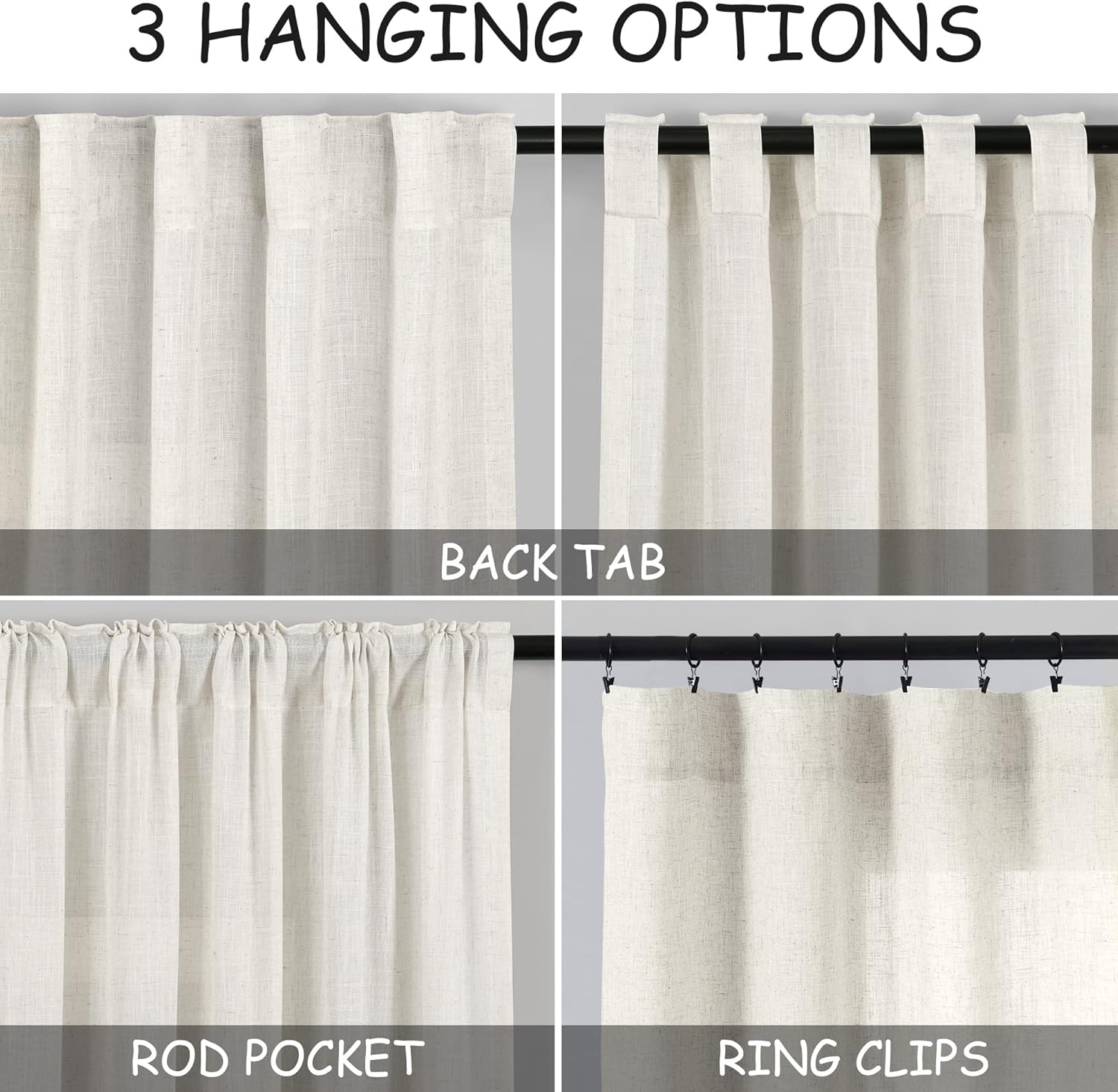 2 Panels Set Cream Linen Curtains 108 inches Long for Living Room Extra Long Back Tab Curtains Neutral Farmhouse Light Filtering Semi Sheer Linen Drapes Ceiling to Floor for Large Window Ivory 9 FT