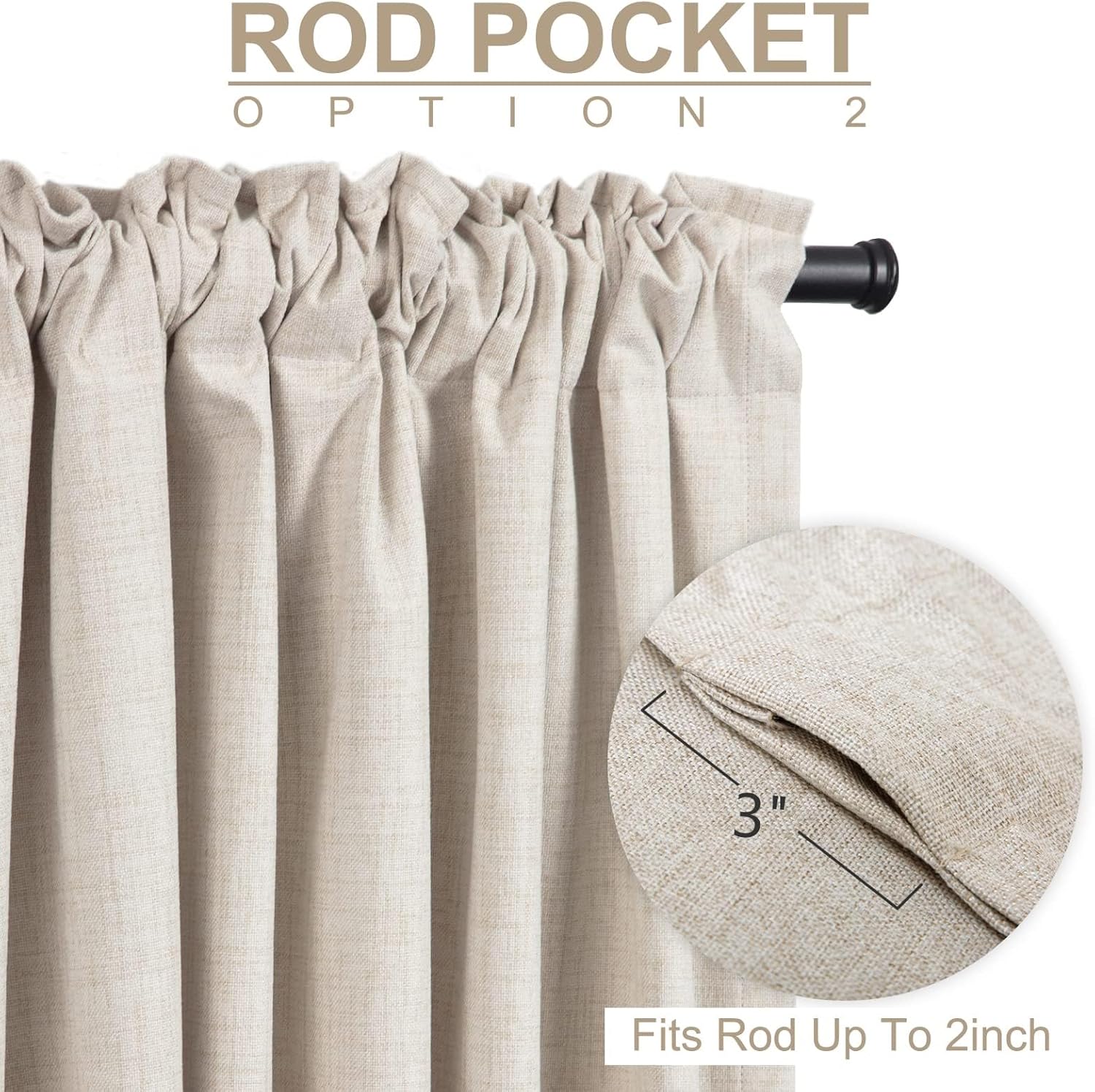 100% Blackout Shield Linen Blackout Curtains for Bedroom 84 Inches Long, Back Tab/Rod Pocket Living Room Drapes, Thermal Insulated Blackout Curtains 2 Panels Set, 50" W x 84" L, Cream