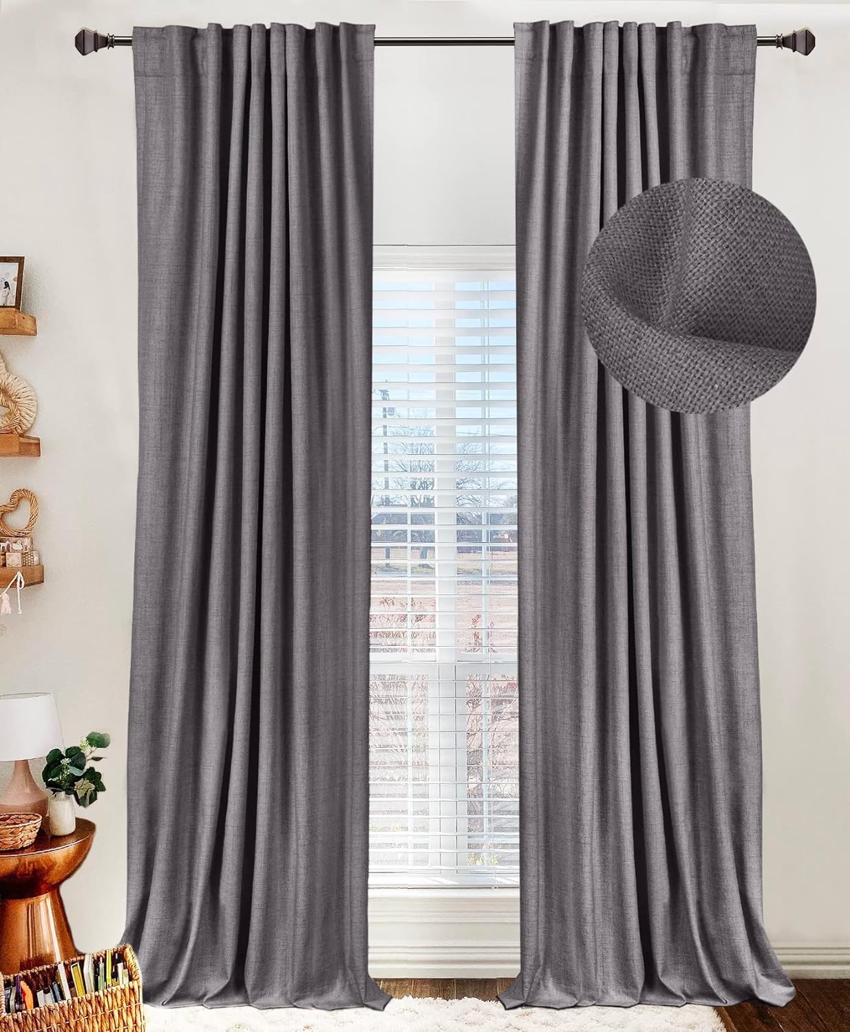 100% Blackout Shield Linen Blackout Curtains for Bedroom 84 Inches Long, Back Tab/Rod Pocket Living Room Drapes, Thermal Insulated Blackout Curtains 2 Panels Set, 50" W x 84" L, Cream