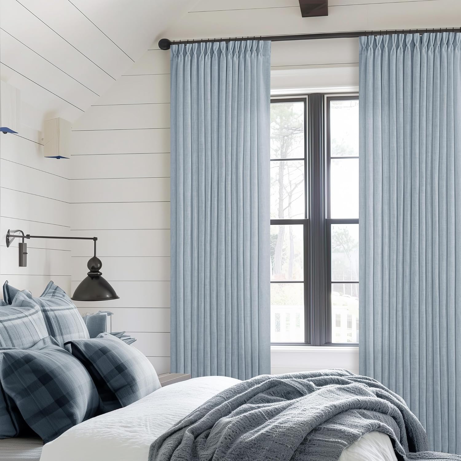 Natural Pinch Pleated Linen Curtains 84 Inch Length 2 Panels for Living Room Bedroom Textured Cream Ivory Birch Semi Sheer Boho Neutral Back Tab Pinch Pleat Hooks Rings Window Curtain 84 Inches Long