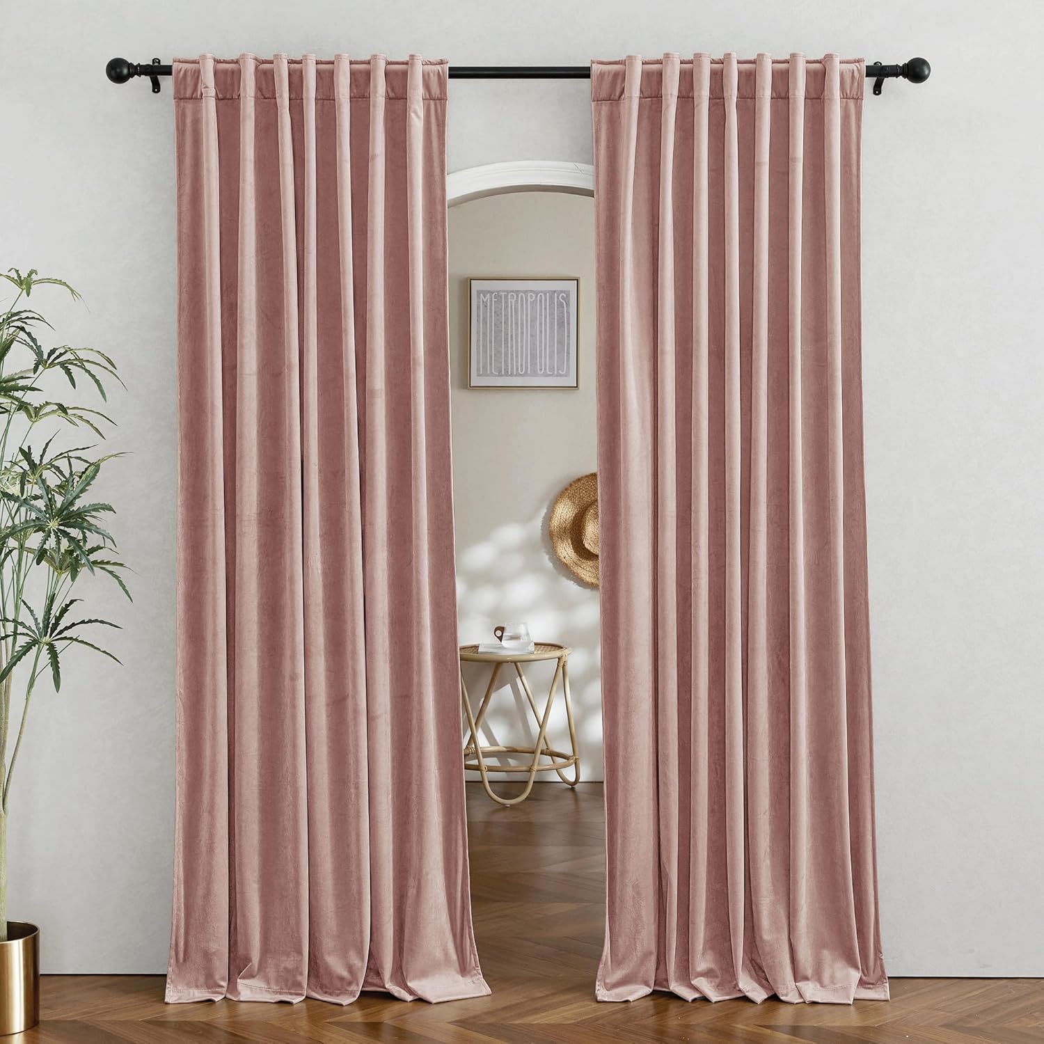 RYB HOME Velvet Curtains 96 inches - Blackout Curtains for Living Room,Thermal Insulated Noise Reducing Panels Luxury Vertical Sense Window Decor for Party Backdrops, Navy Blue, W52 x L96, 2 Panels