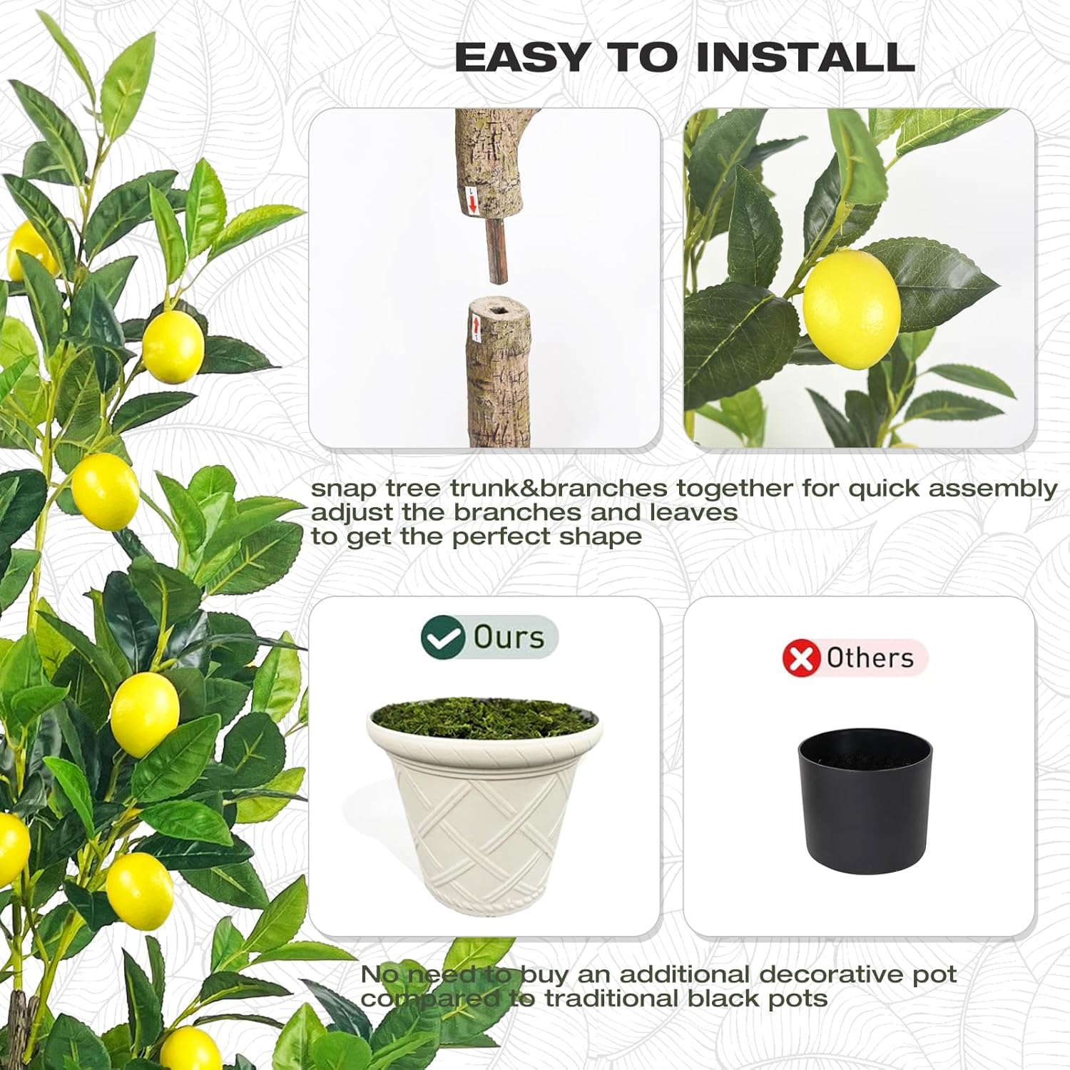 Artificial Lemon Tree, 5FT Fake Lemon Plant, Faux Lemon Tree with Realistic Trunk and Lifelike Leaves, Plastic Lemon Fruit Tree for Home Decor Living Room Office