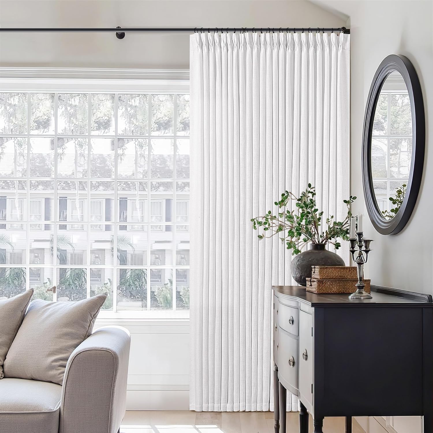Natural Pinch Pleated Linen Curtains 84 Inch Length 2 Panels for Living Room Bedroom Textured Cream Ivory Birch Semi Sheer Boho Neutral Back Tab Pinch Pleat Hooks Rings Window Curtain 84 Inches Long