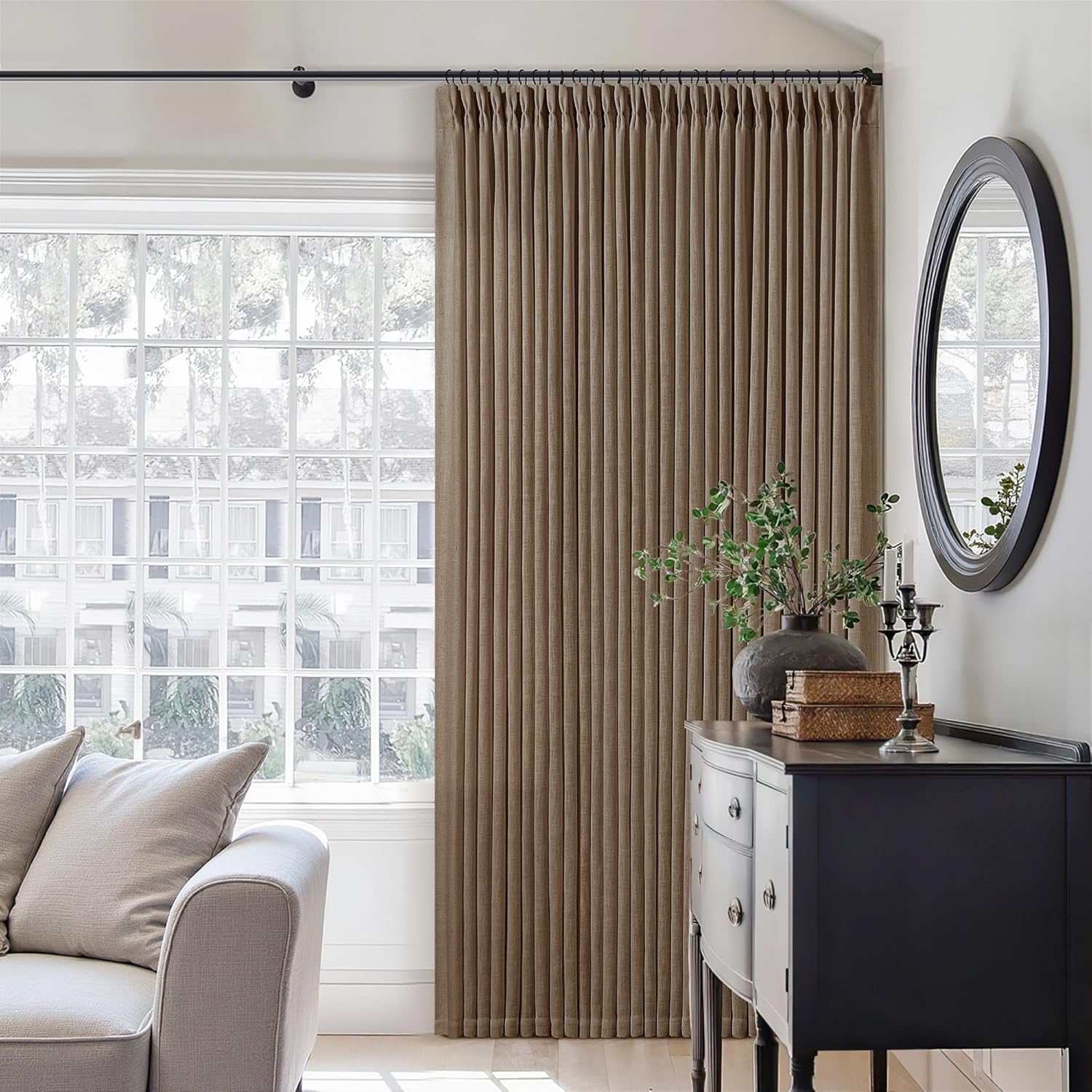 Natural Pinch Pleated Linen Curtains 84 Inch Length 2 Panels for Living Room Bedroom Textured Cream Ivory Birch Semi Sheer Boho Neutral Back Tab Pinch Pleat Hooks Rings Window Curtain 84 Inches Long