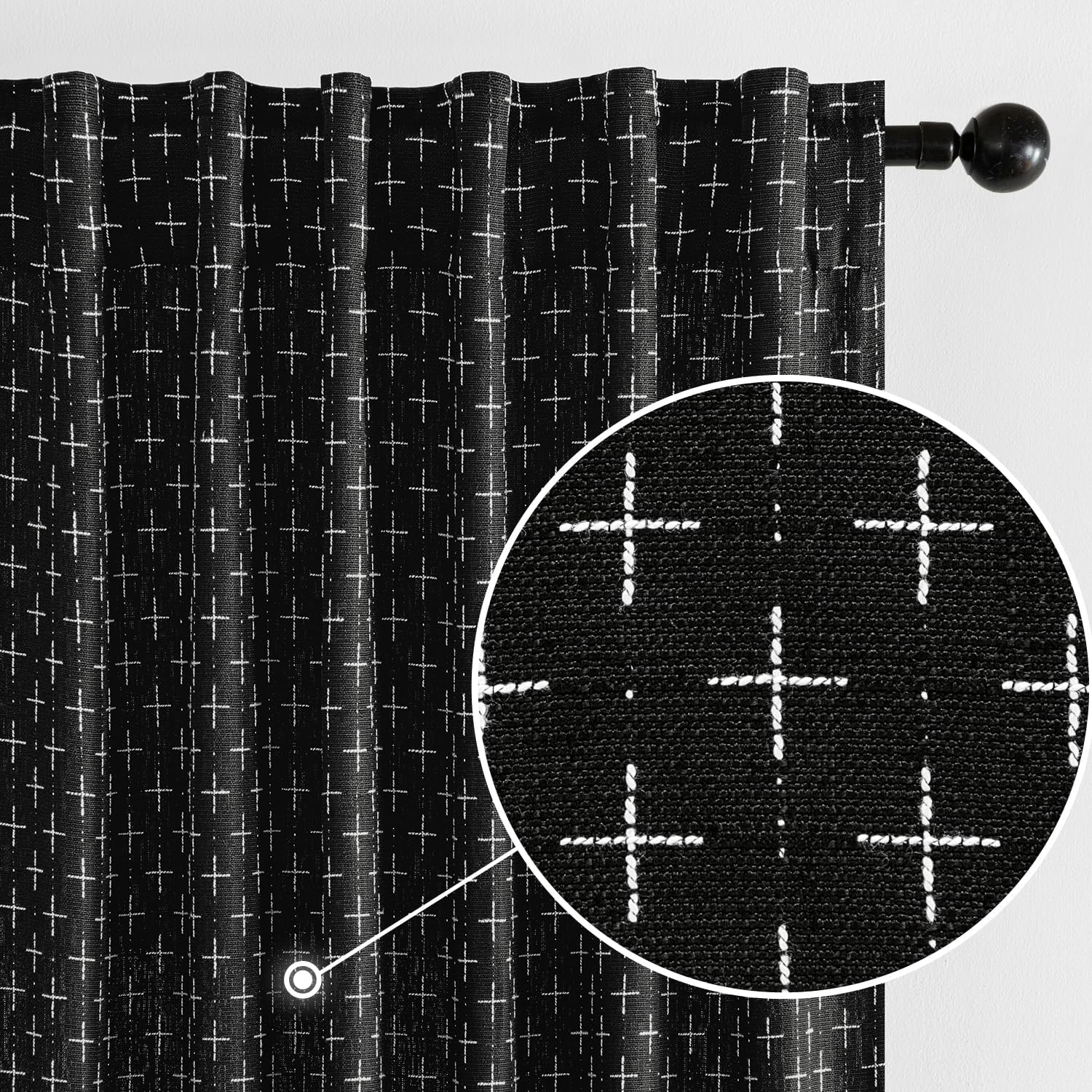 MIULEE Decorative Back Tab Linen Curtains with Geometric Pattern for Living Room Bedroom Farmhouse Rustic Thick Woven Textured Patterned Mudcloth Drapes 90 Inch Long 2 Panels Set, Olive Green